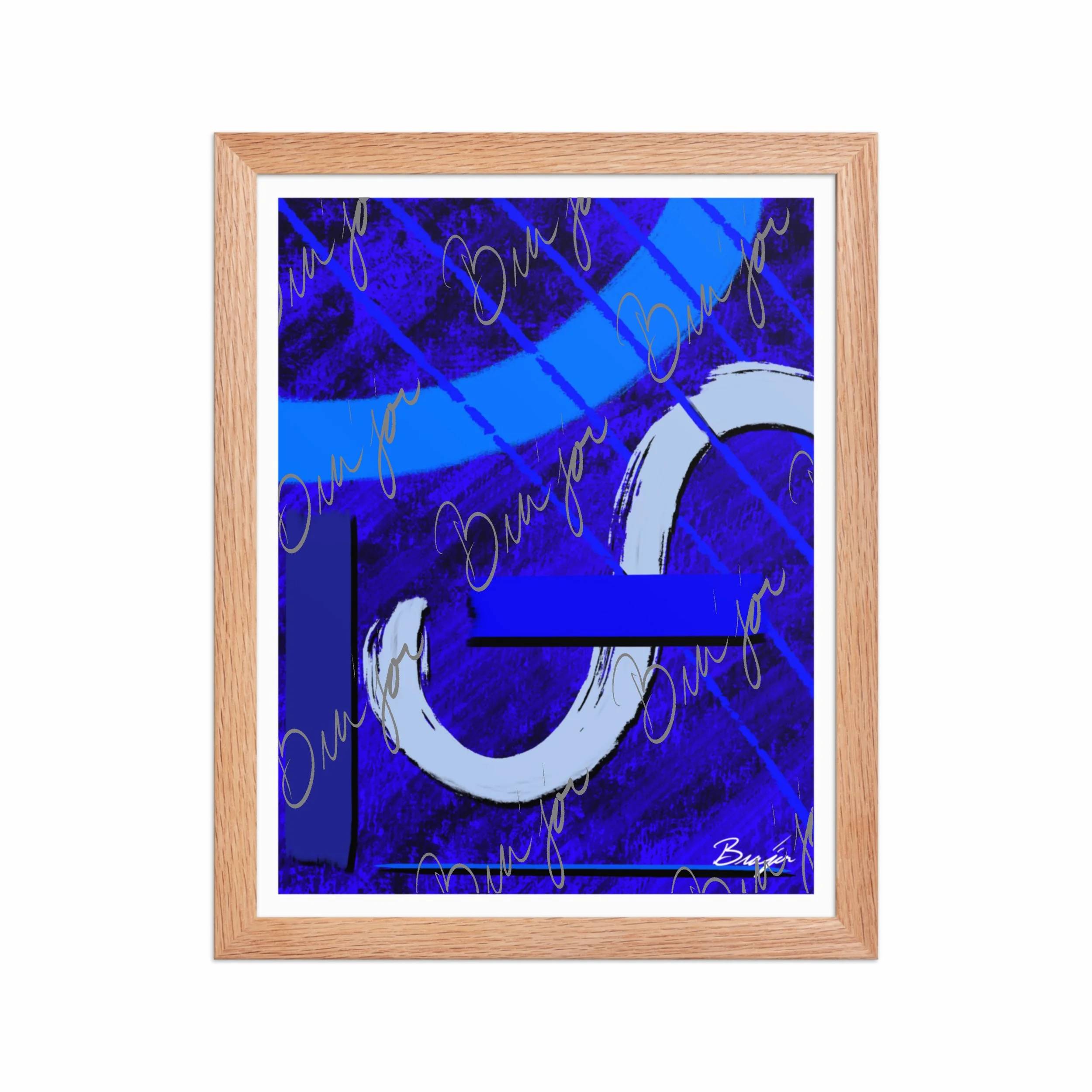 11x14 Red Oak Abstract artwork titled Undone designed by the digital abstract artist Bra'jor. Artwork includes the colors Blue, Black, Misty Blue, and Navy