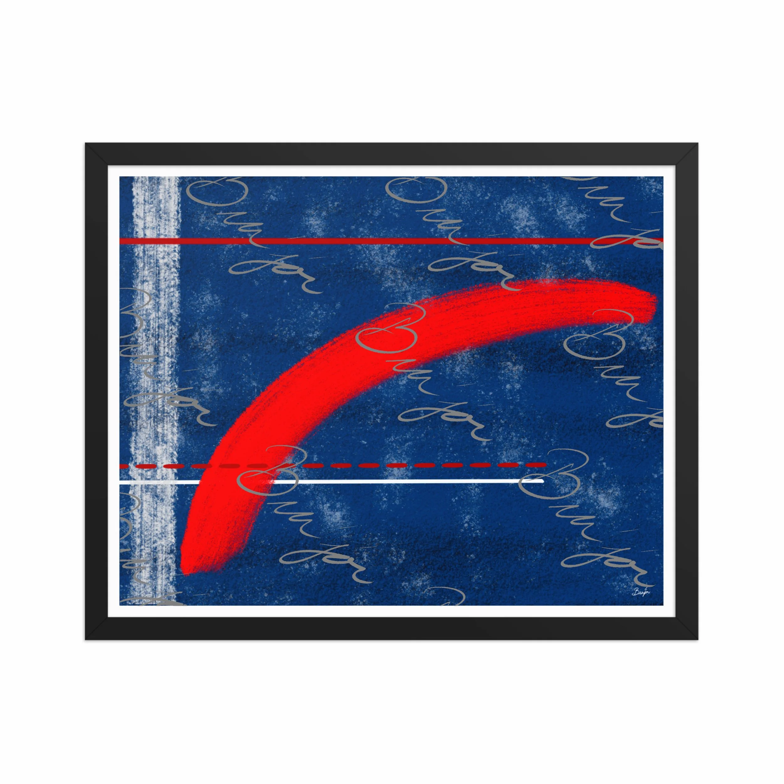 16x20 Black Framed abstract artwork titled Be Bold designed by the digital abstract artist Bra'jor. Artwork includes the colors Blue, White, and Red