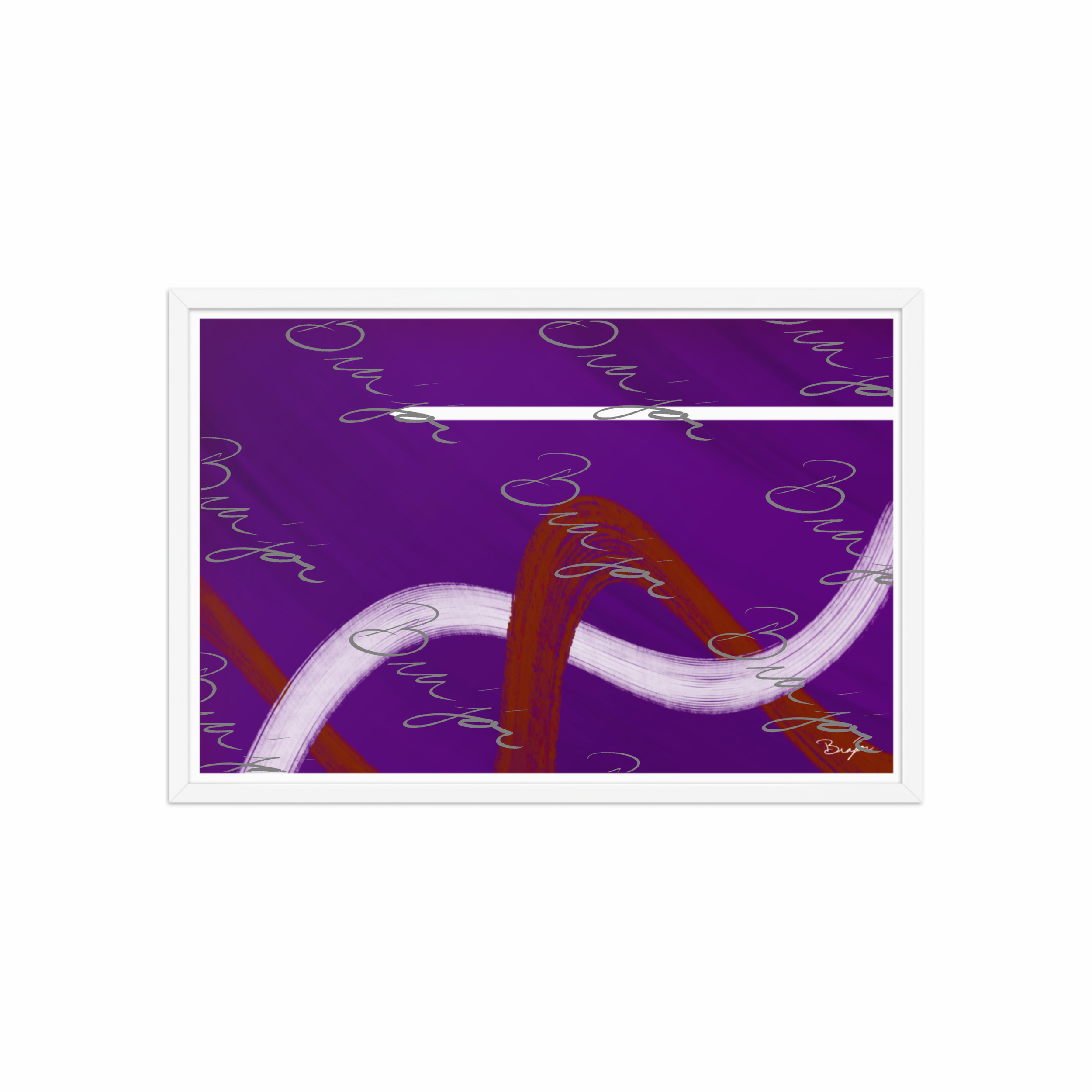 20x30 White Framed abstract artwork titled Quiet designed by the digital abstract artist Bra'jor. Artwork includes the colors Purple, Red, and White
