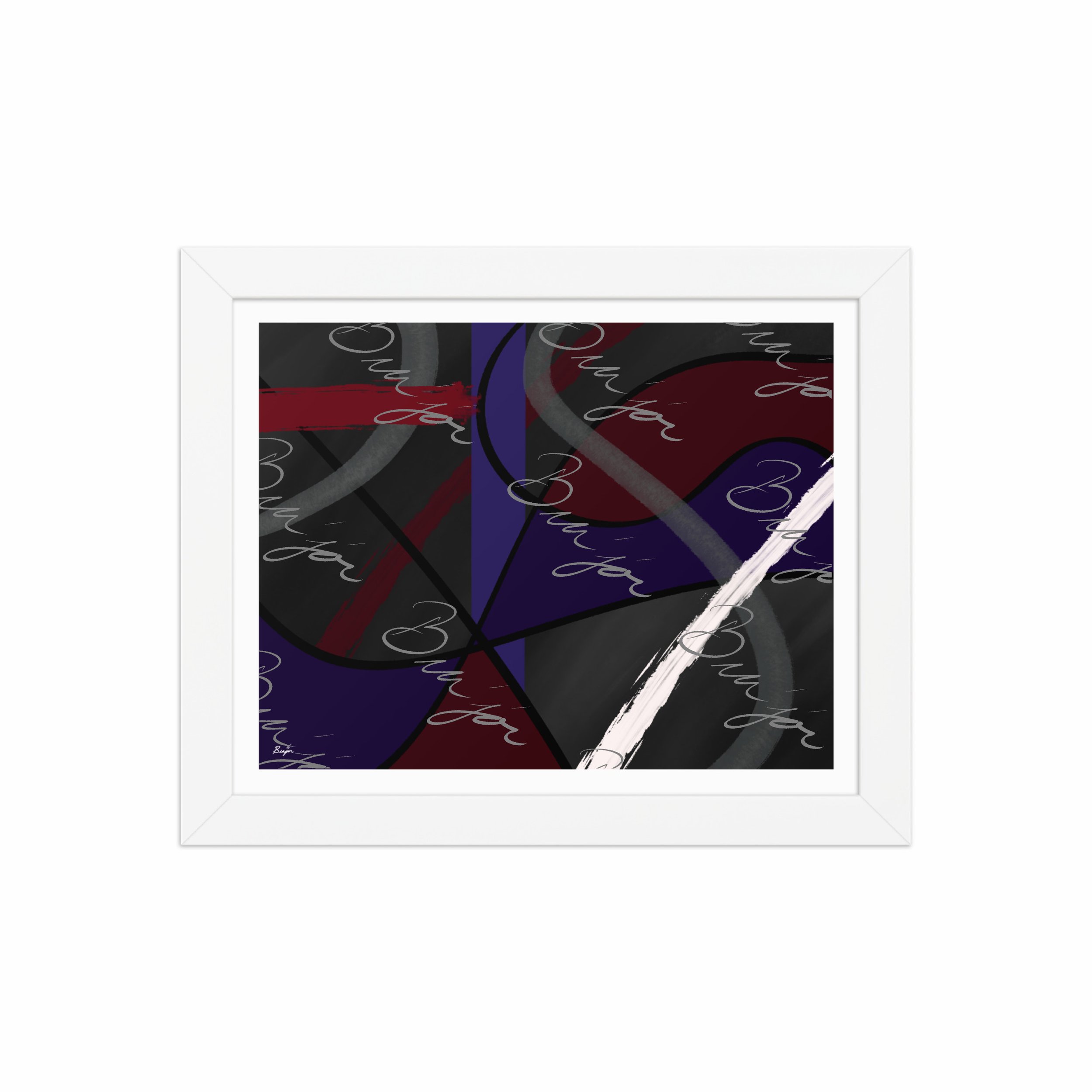 8x10 White Framed Abstract artwork titled Different designed by the digital abstract artist Bra'jor. Artwork includes the colors Purple, Blue, Red, Gray, and Black