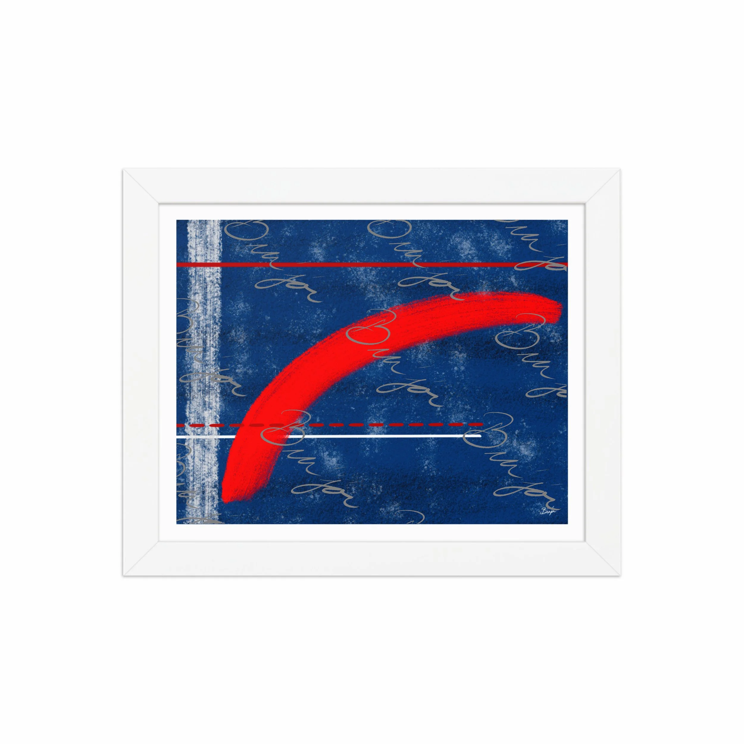 8x10 White Framed abstract artwork titled Be Bold designed by the digital abstract artist Bra'jor. Artwork includes the colors Blue, White, and Red