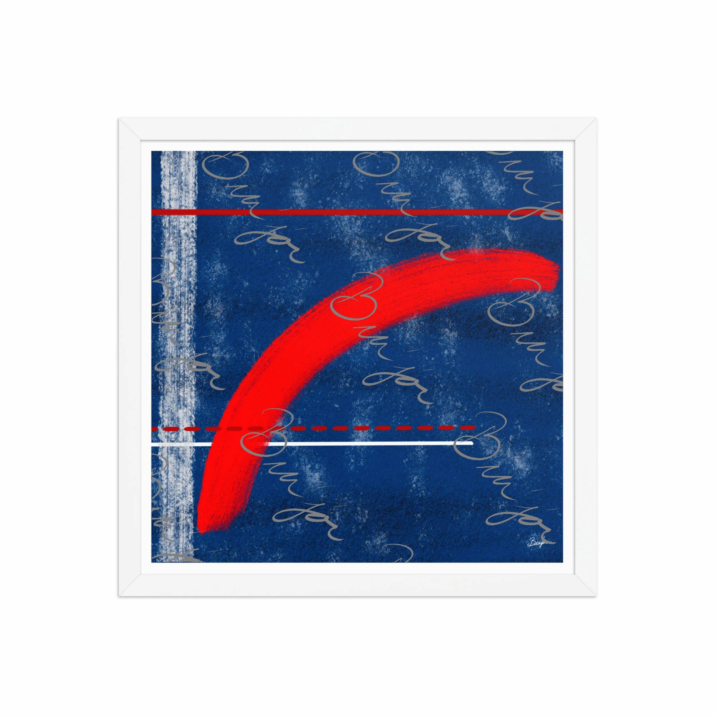 16x16 White Framed abstract artwork titled Be Bold designed by the digital abstract artist Bra'jor. Artwork includes the colors Blue, White, and Red