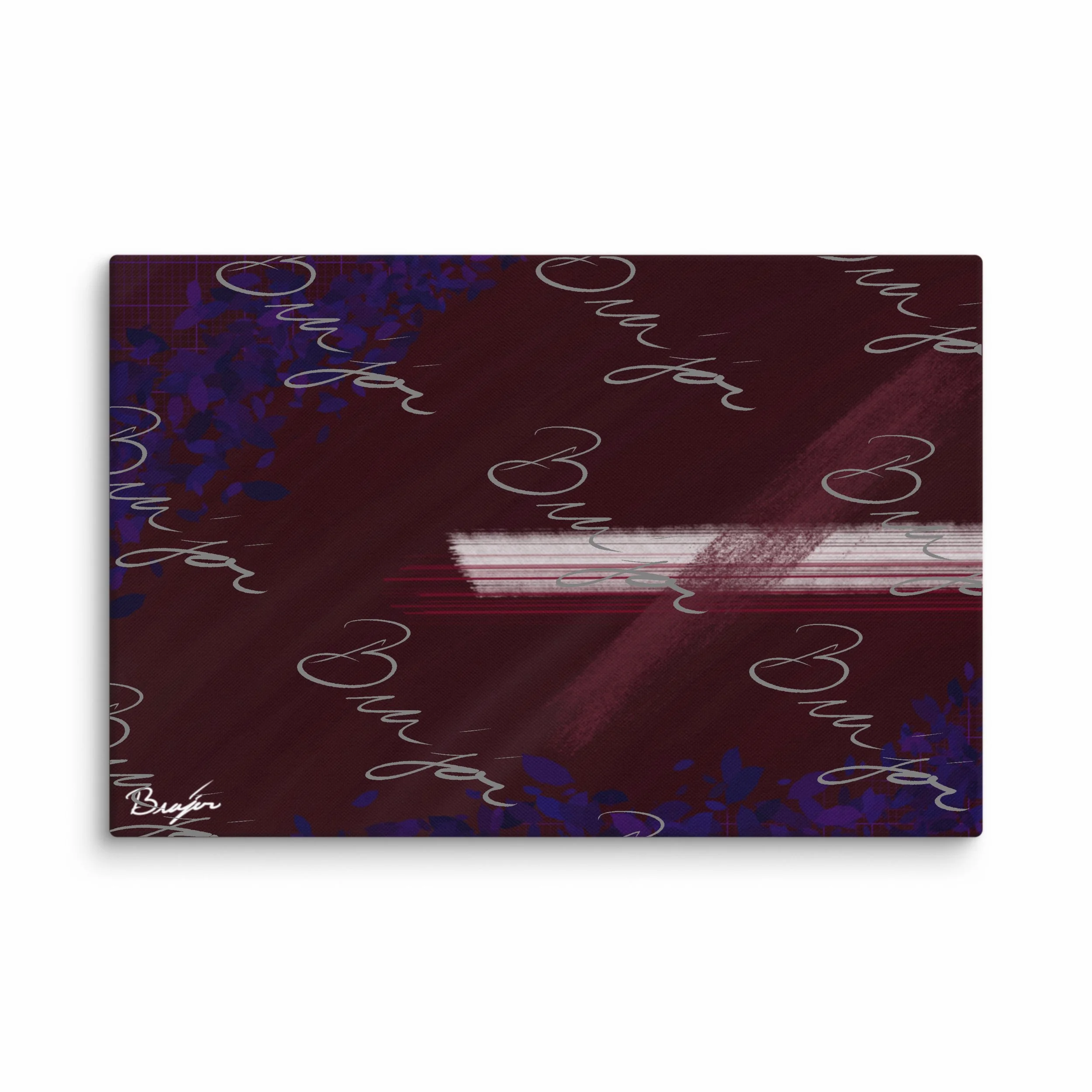 40x60 Abstract canvas artwork titled Guarded designed by the digital abstract artist Bra'jor. Artwork includes the colors Maroon, Black, Blue, and White