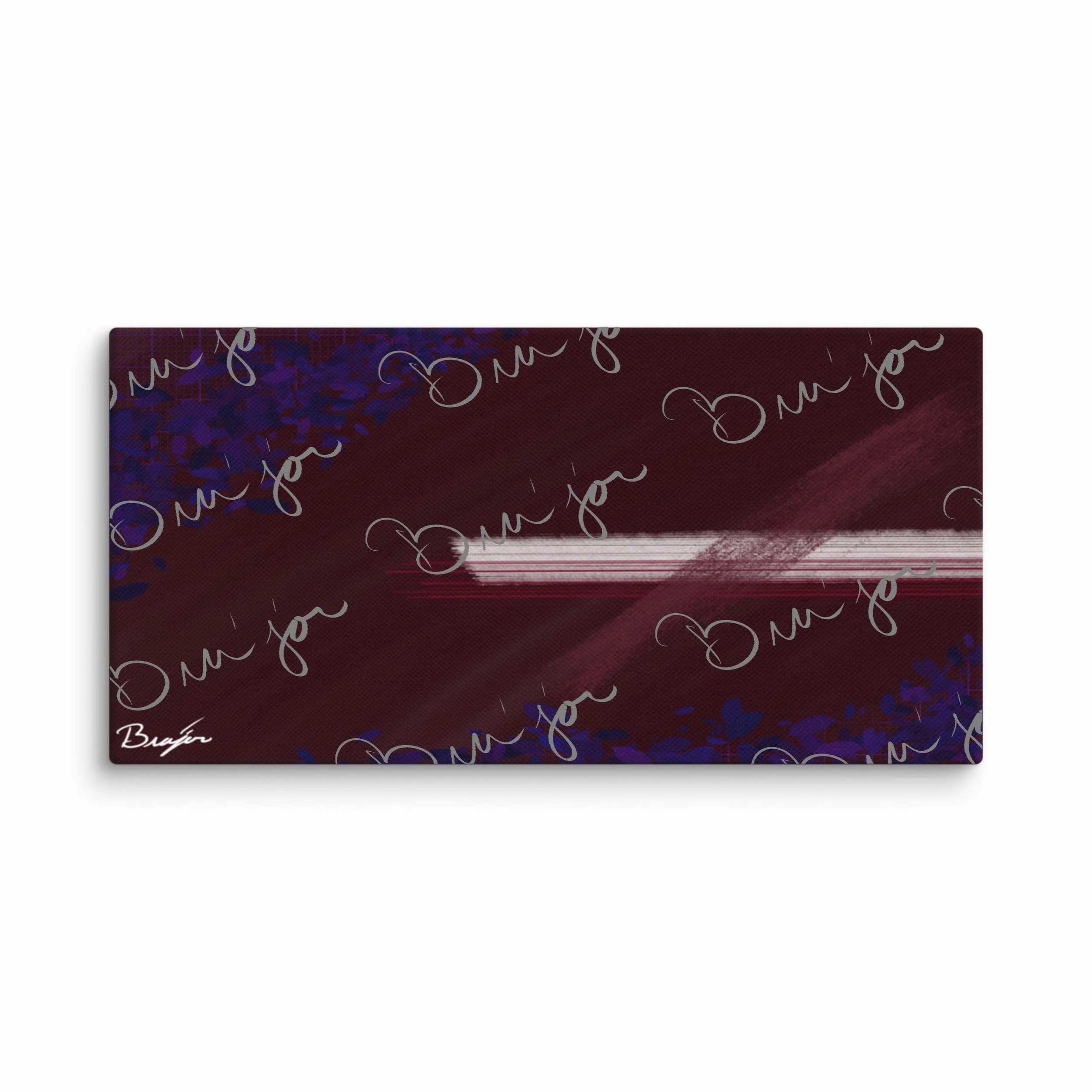 10x20 Abstract canvas artwork titled Guarded designed by the digital abstract artist Bra'jor. Artwork includes the colors Maroon, Black, Blue, and White
