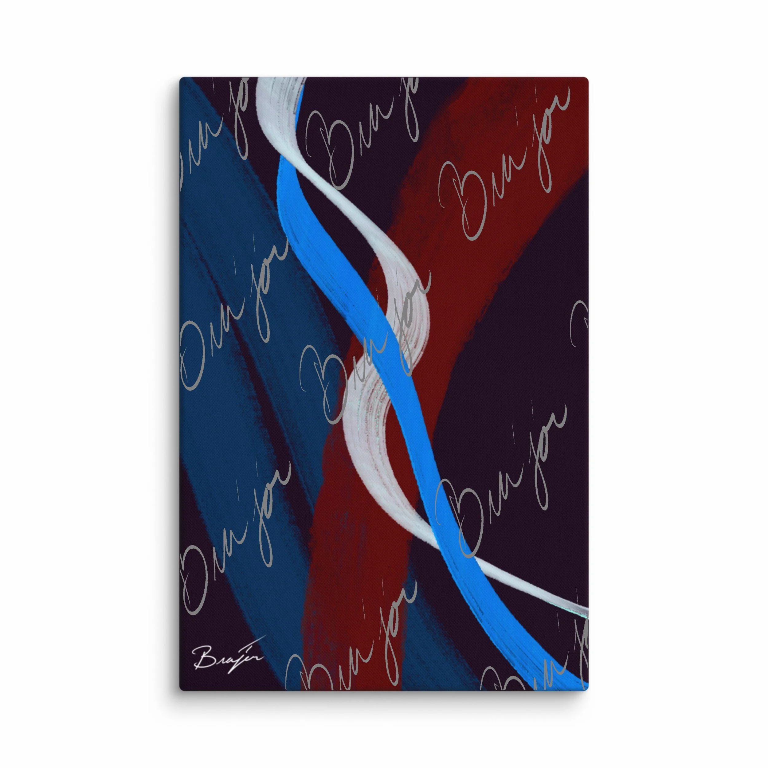 20x30 Canvas abstract artwork titled Roads Ahead designed by the digital abstract artist Bra'jor. Artwork includes the colors Blue, Red, White, and Purple