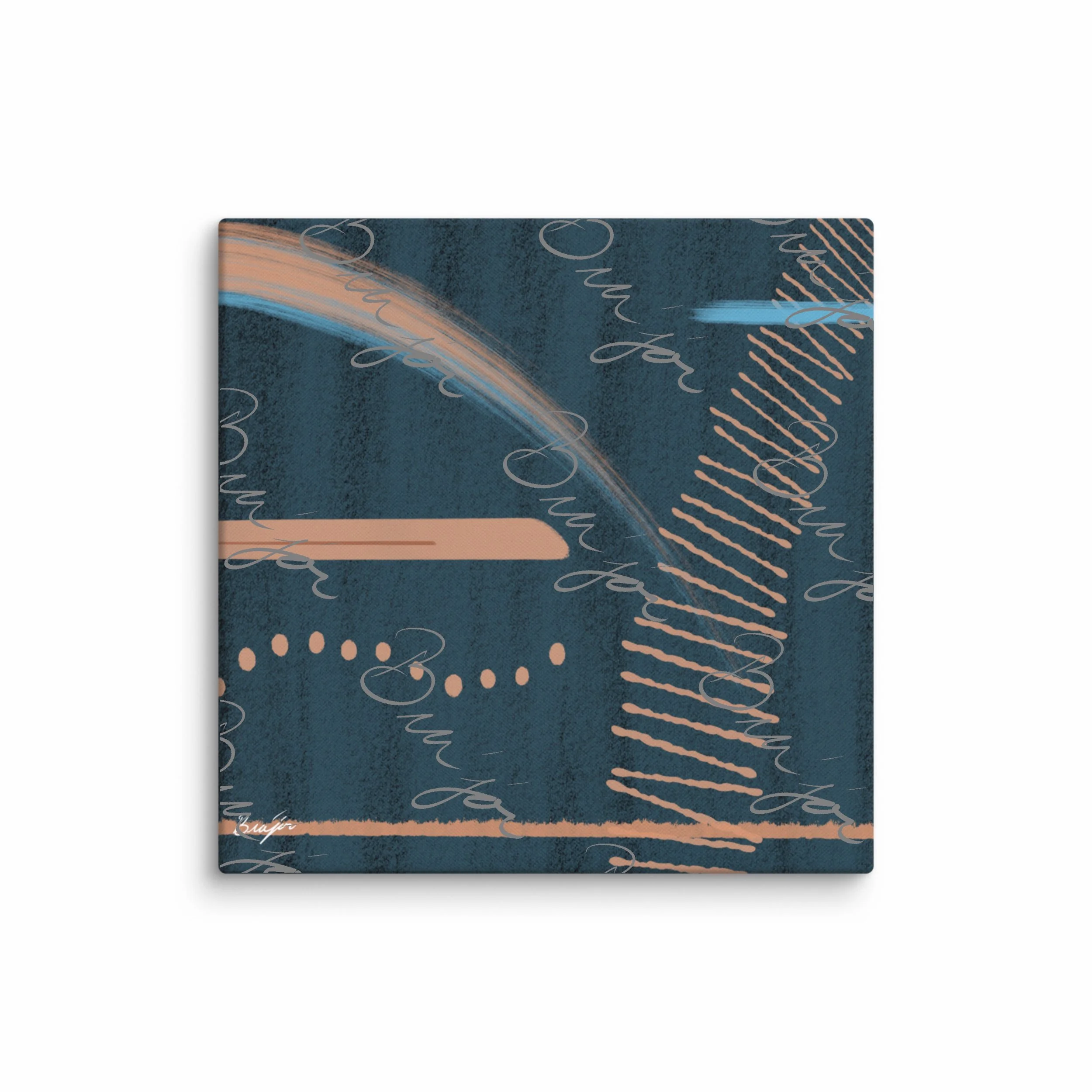 37x37 XL Canvas abstract artwork titled Effort designed by the digital abstract artist Bra'jor. Artwork includes the colors Black, Blue, Brown, and Tan