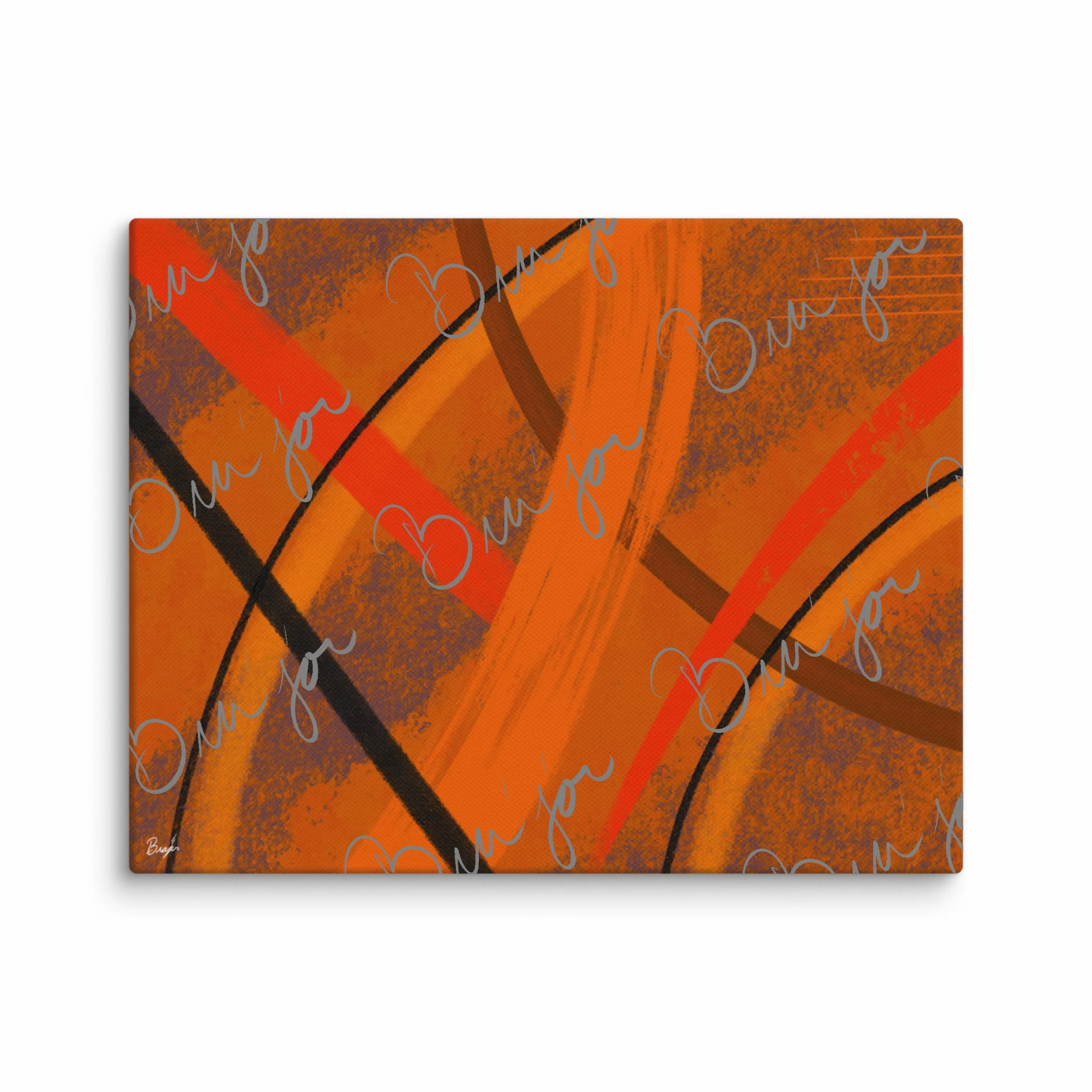 11x14 Canvas Abstract artwork titled Challenges designed by the digital abstract artist Bra'jor. Artwork includes the colors Orange, Brown, Blue, and Black
