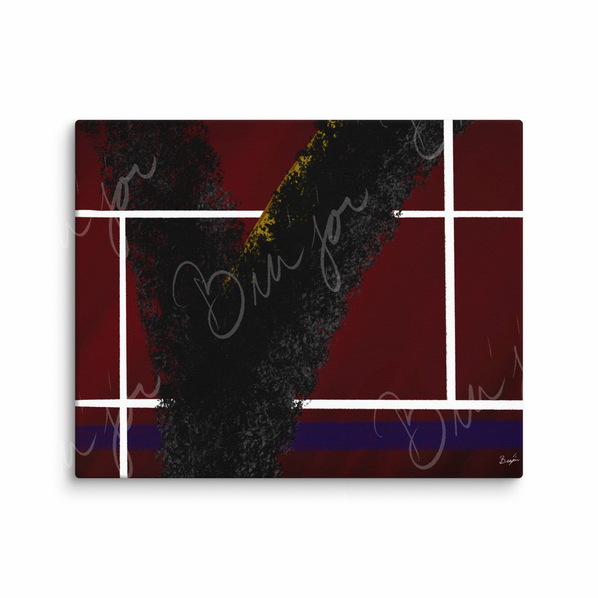 16x20 Canvas Abstract artwork titled Step Out designed by the digital abstract artist Bra'jor. Artwork includes the colors Red, White, Black, Yellow, and Blue