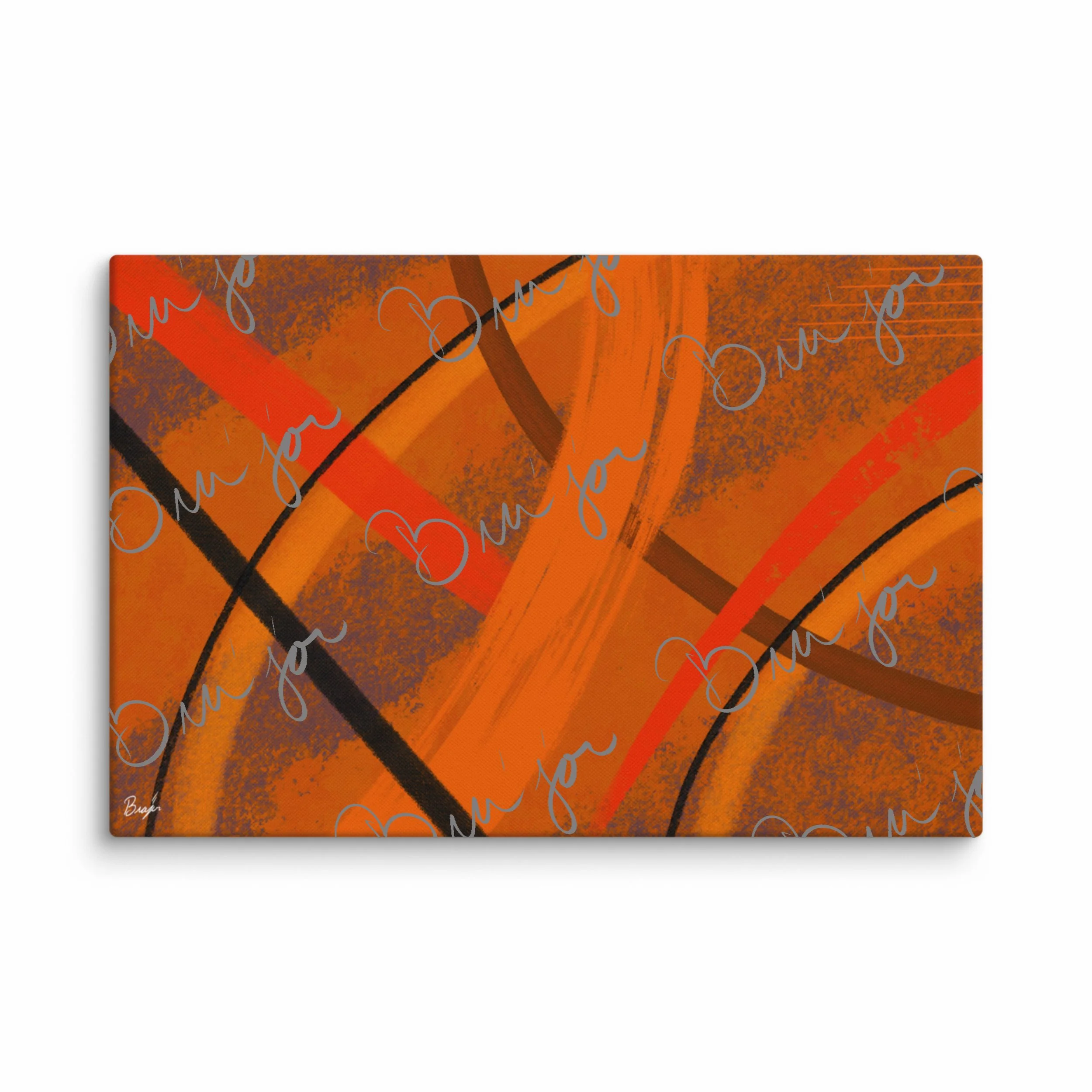 24x36 Canvas Abstract artwork titled Challenges designed by the digital abstract artist Bra'jor. Artwork includes the colors Orange, Brown, Blue, and Black