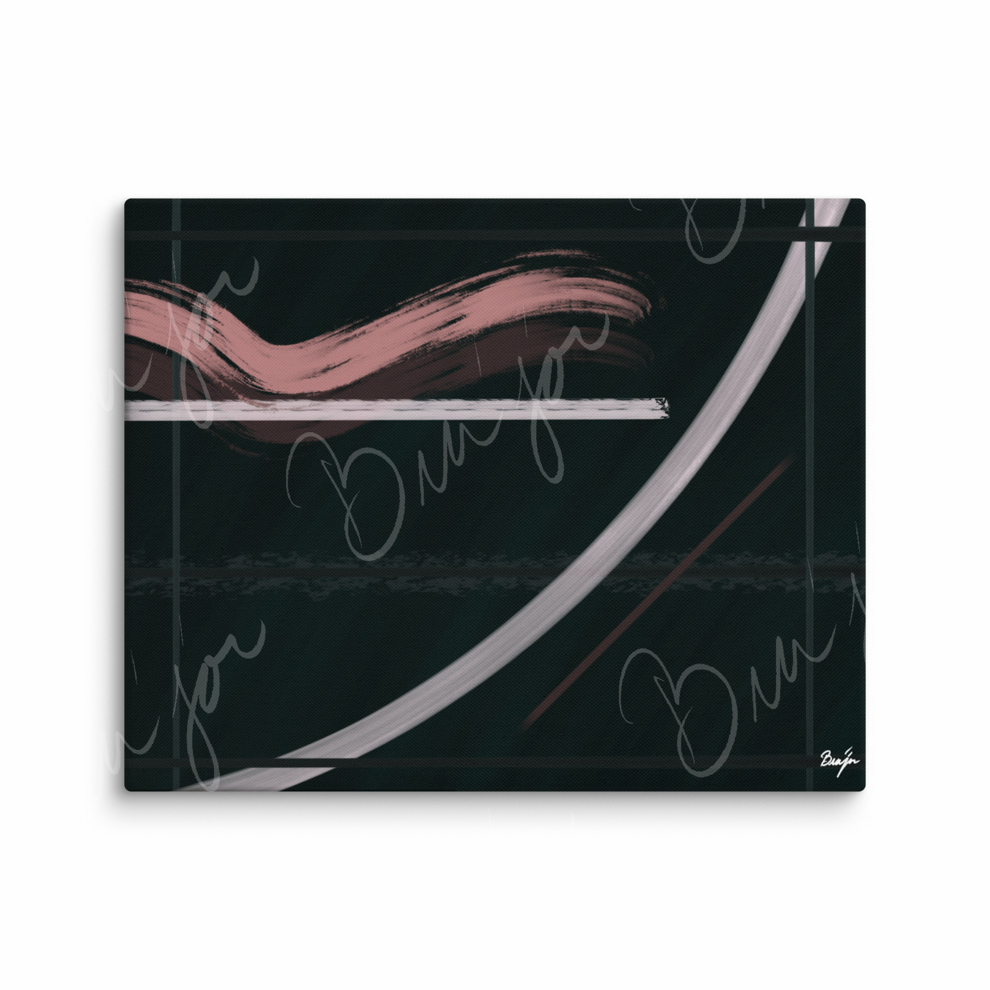 16x20 Canvas Abstract artwork titled Together designed by the digital abstract artist Bra'jor. Artwork includes the colors Brown, Pink, Green, and White