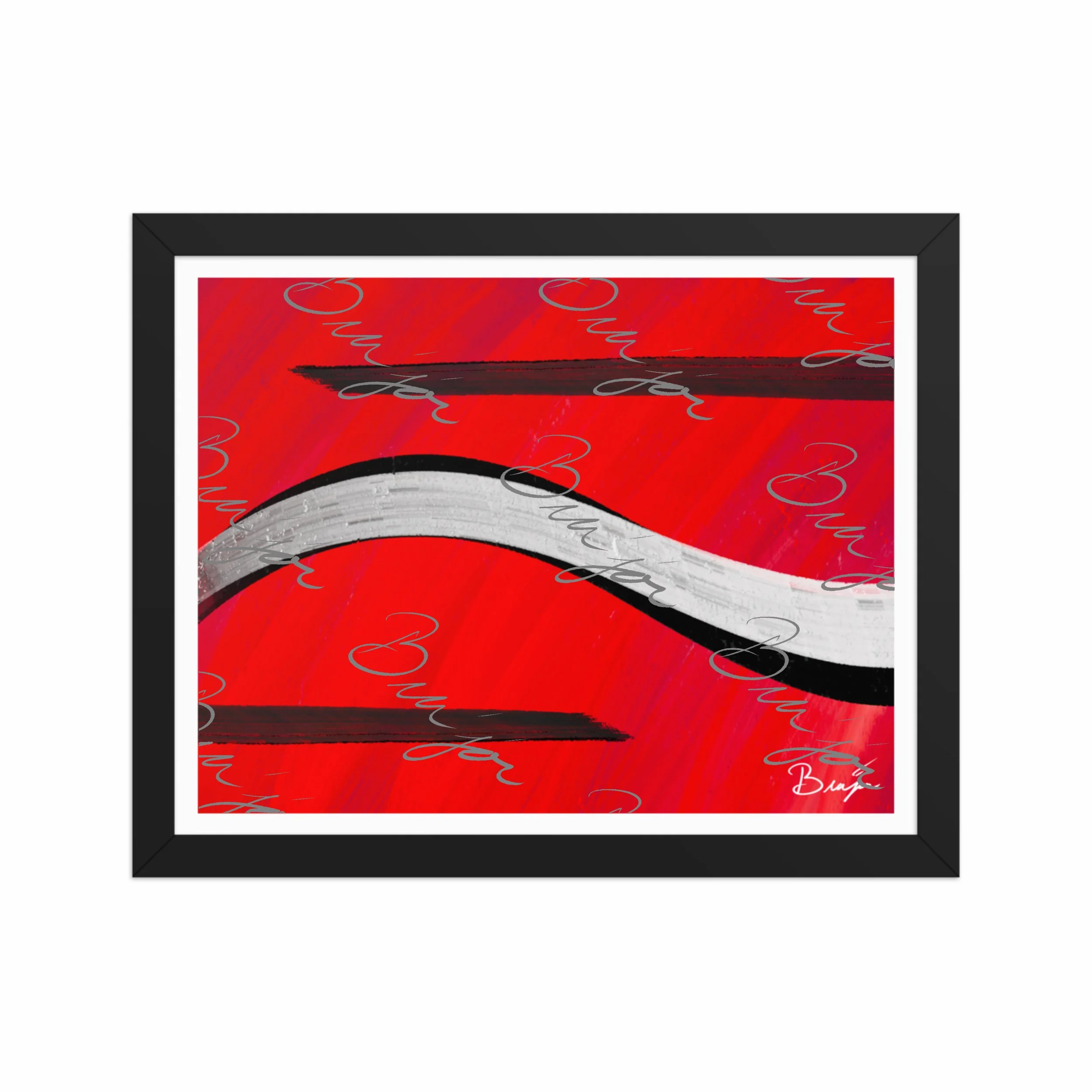 11x14 Black Framed abstract artwork titled Smooth Groove designed by the digital abstract artist Bra'jor. Artwork includes the colors Red, Black, and White