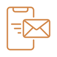 Outline of a smartphone with an email or message icon overlapping, indicating communication or messaging.