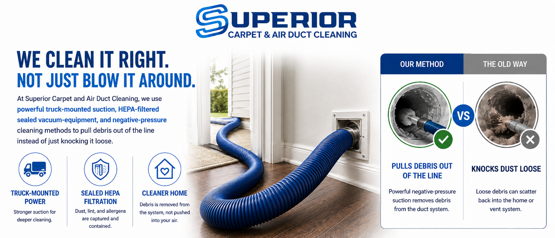Superior Carpet & Air Duct Cleaning truck mounted HEPA cleaning system in Treasure Valley, ID.