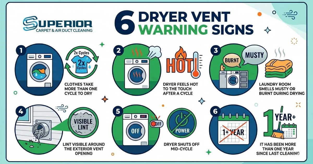 Superior Carpet and Air Duct Cleaning Treasure Valley six warning signs of a clogged dryer vent
