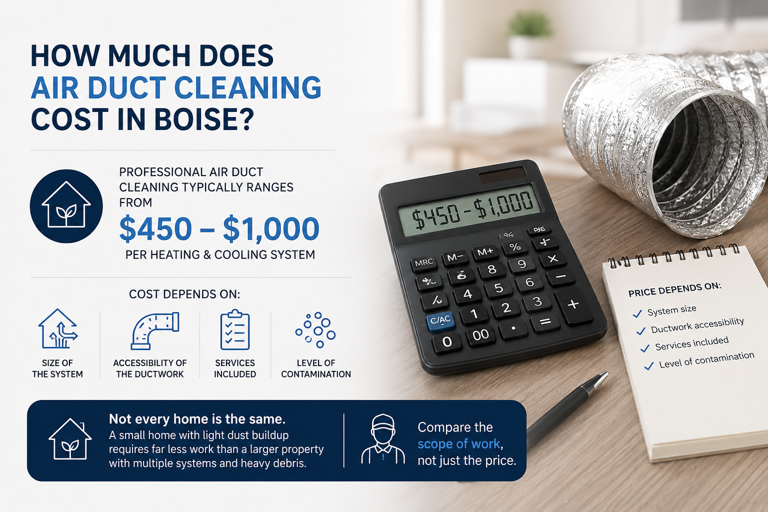 chart showing how much air duct cleaning can cost for boise homeowners