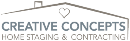 Logo for Creative Concepts Home Staging and Contracting featuring text with a small red heart above the letter 'I' in 'CREATIVE'.