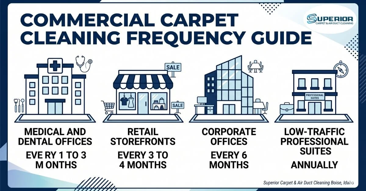 Superior Carpet and Air Duct Cleaning Treasure Valley commercial carpet cleaning frequency guide by facility type