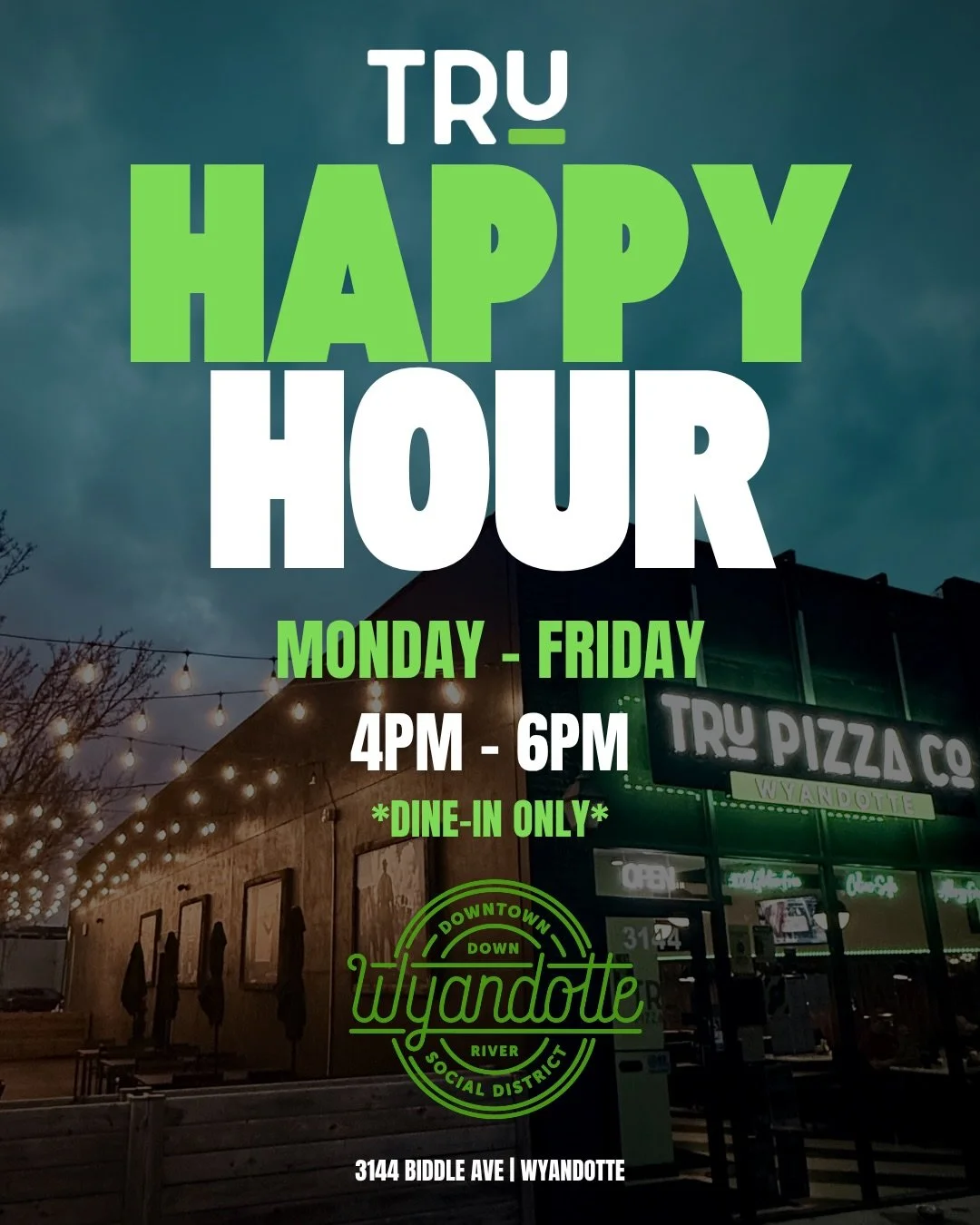 HAPPY HOUR STARTS AT TRU 🍻✨🍕

MONDAY - FRIDAY
4:00PM - 6:00PM

Come hang out 🎉

📍3144 Biddle Ave 

#glutenfree #downtownwyandotte #downriver #celiacsafe #allergyfriendly