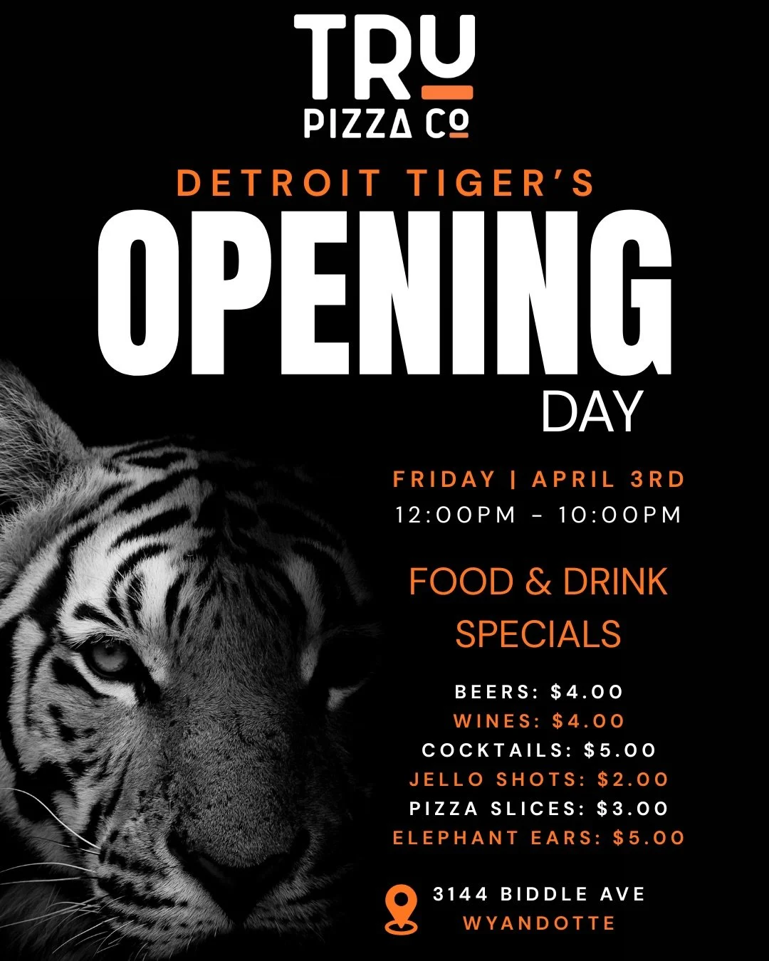 ⚾️ IT&rsquo;S TIGERS OPENING DAY 🐅🔥

Join us for:
🔥 1/2 off appetizers during the game (1pm - 4pm)
✨Game day food specials
🍻 Drink specials
🍕 Fresh, 100% gluten-free eats for EVERYONE
🎉 The perfect atmosphere to kick off baseball season 

📍 31
