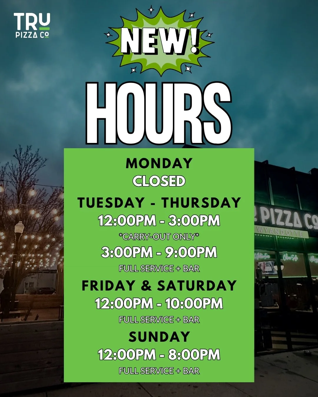 📢 ANNOUNCEMENT 📢 

TRU Wyandotte will be adjusting our hours of operation starting this upcoming Monday, April 13th ✨

We listened to all of you who asked for us to bring lunch hours back so we are doing something a little different but adding some