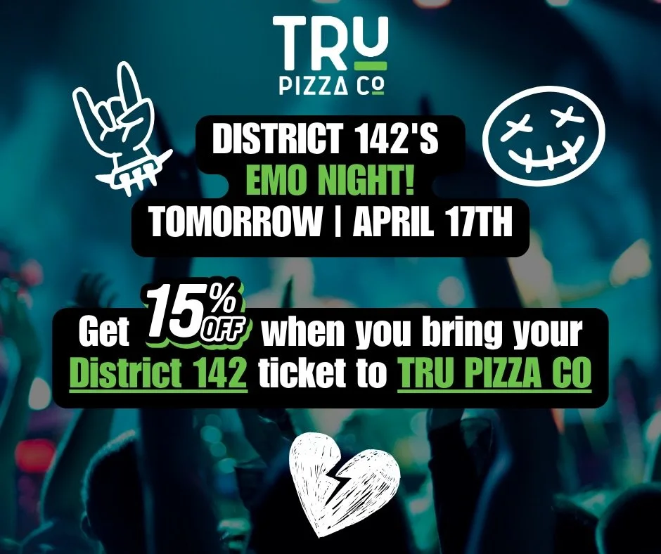Who&rsquo;s ready for EMO NIGHT TOMORROW 🖤🎶

Bring your ticket to Tru Pizza Co Wyandotte before the show for 15% your entire order! 

Pizza | Wings | Wraps | Drinks | Emo

📍3144 Biddle Avenue 

Where are you!?

#glutenfreefood #downtownwyandotte #