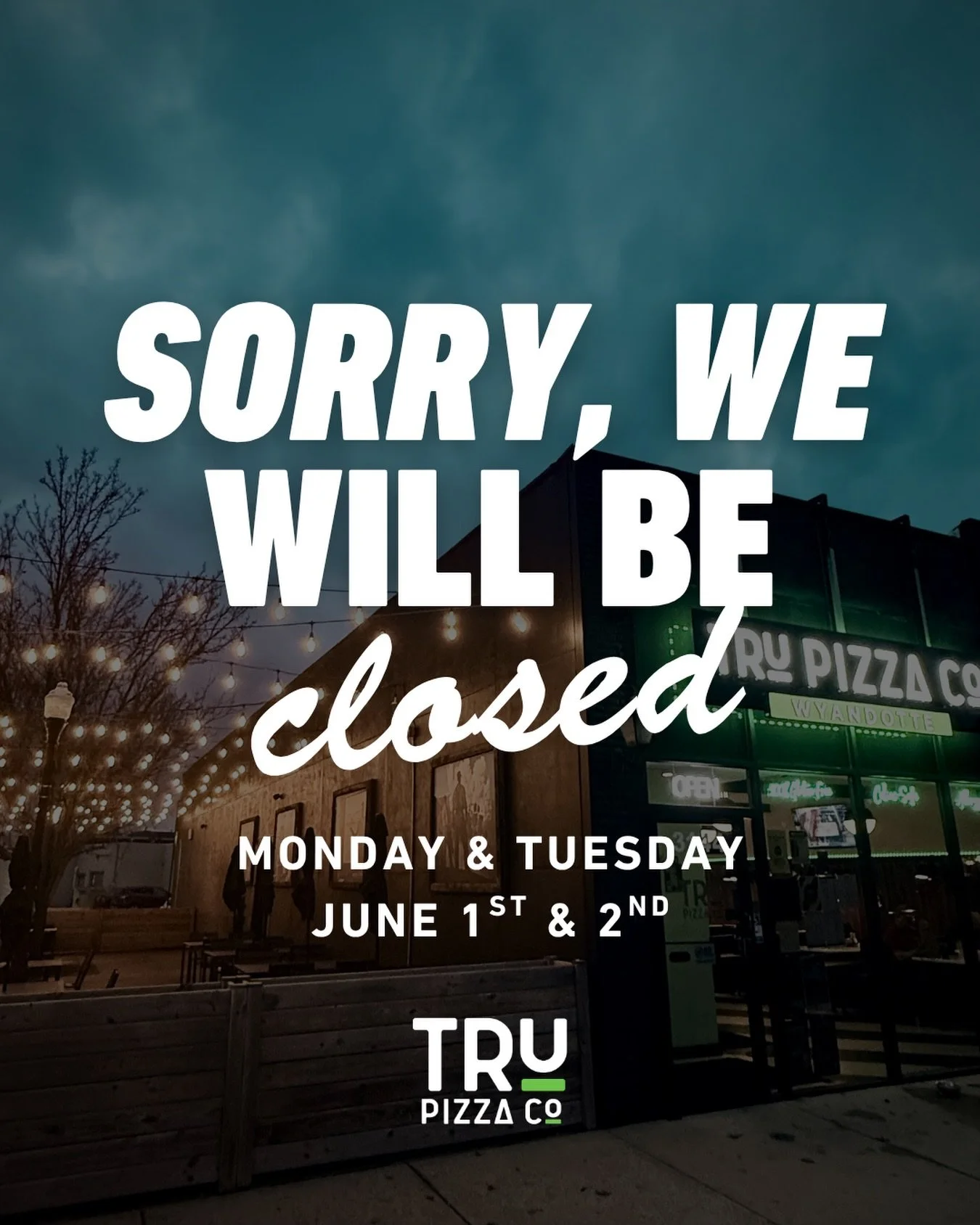After one of our busiest and most fun weeks yet between the Bark on Biddle and Grosse Ile Island Fest&hellip; we&rsquo;re officially taking a quick breather 😅🍕

TRU Pizza Co will be CLOSED Monday &amp; Tuesday so our team can recharge after an incr
