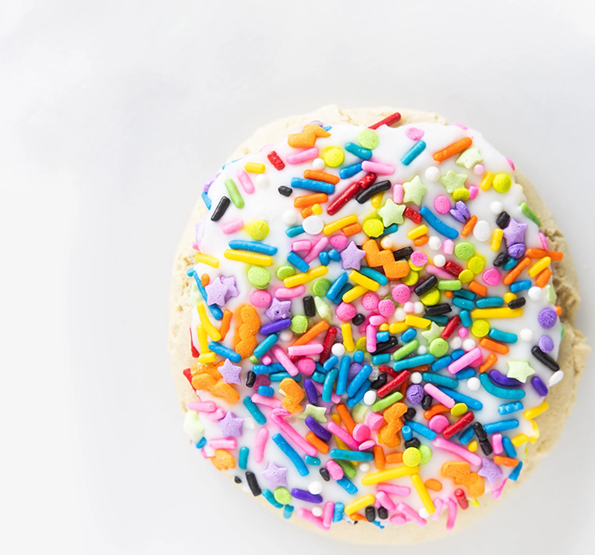 Gluten-free sugar cookie with rainbow sprinkles.