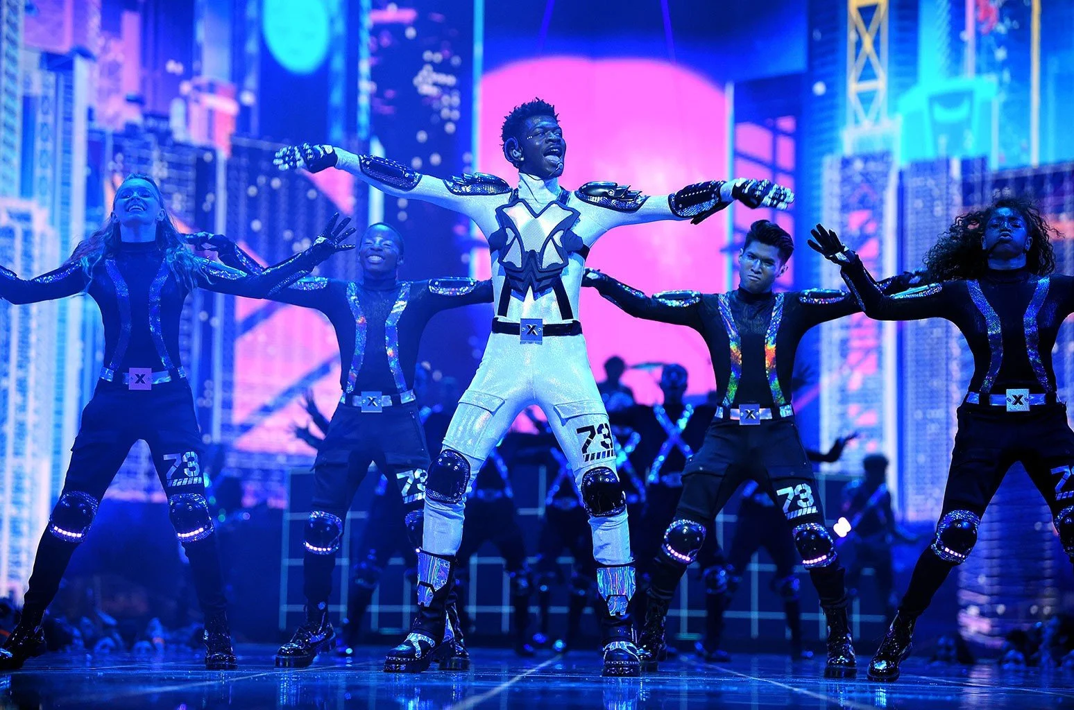 Lil Nas X performing on the MTV Video Music Awards at the Prudential Center Arena in Newark, NJ.