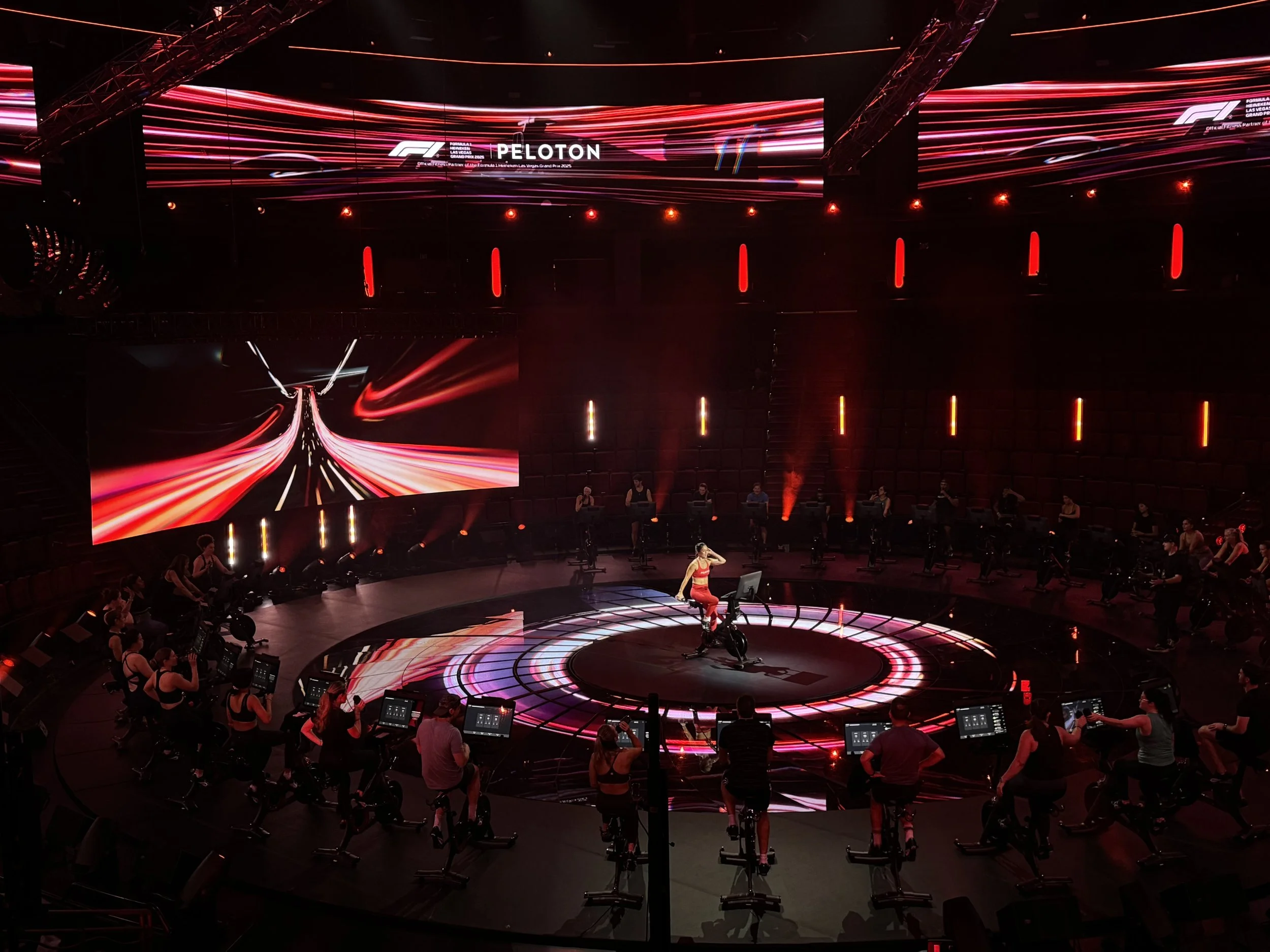 Peloton | Formula 1 partnership spin class event at the Wynn Theatre in Las Vegas during the Las Vegas Grand Prix.