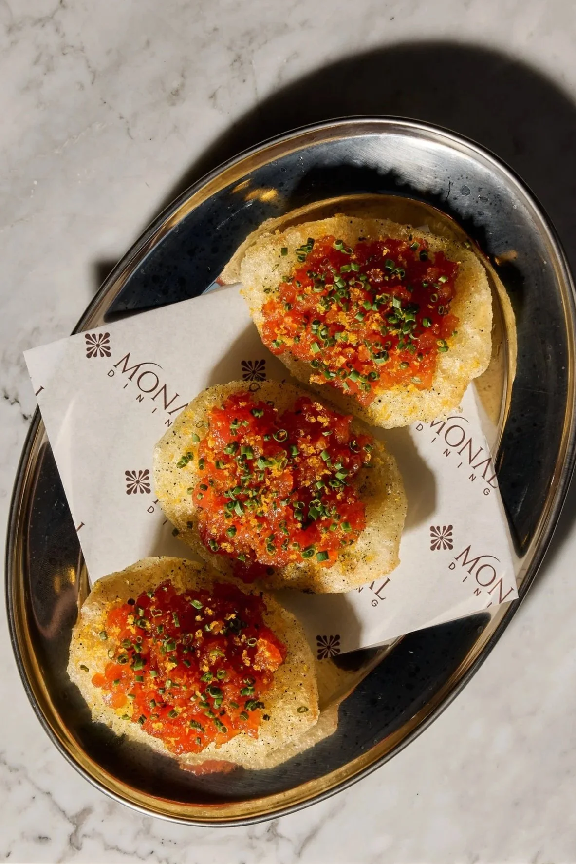 Monal Dining Tuna Crisp - Tuna Tartare with Crispy Fried Potato and Bottarga