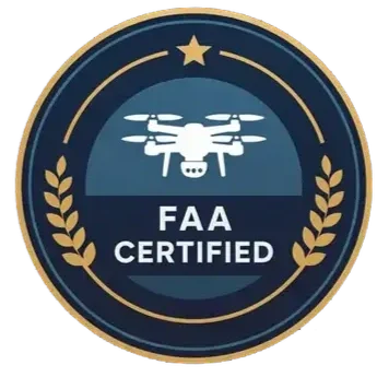 FAA Certified badge with a drone icon in the center, surrounded by laurel branches and a star at the top.