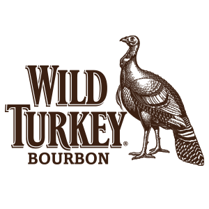 Logo for Wild Turkey Bourbon featuring a portrait of a turkey along with the text 'WILD TURKEY BOURBON'.