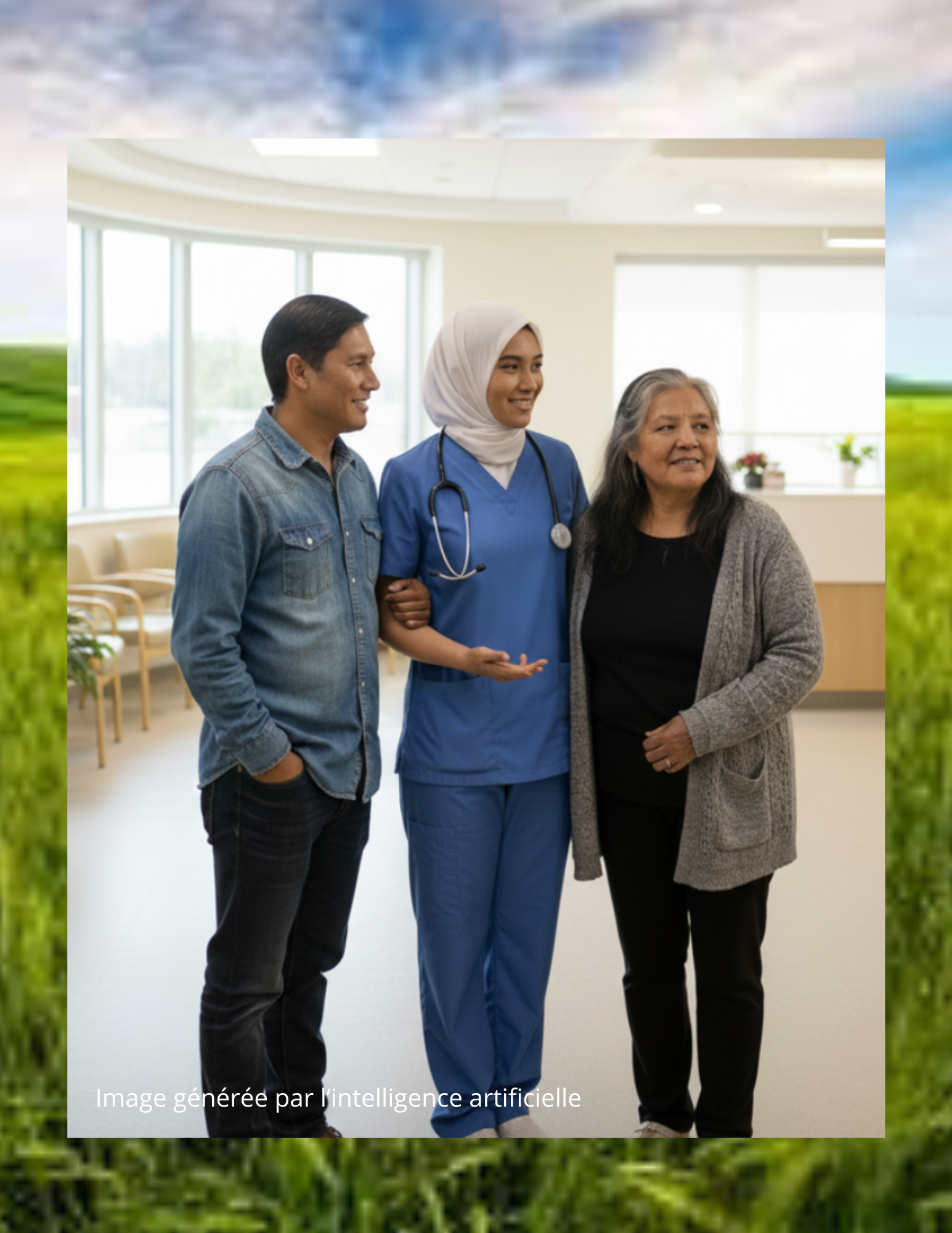 Infirmière accompagnant des personnes autochtones dans un environnement clinique.