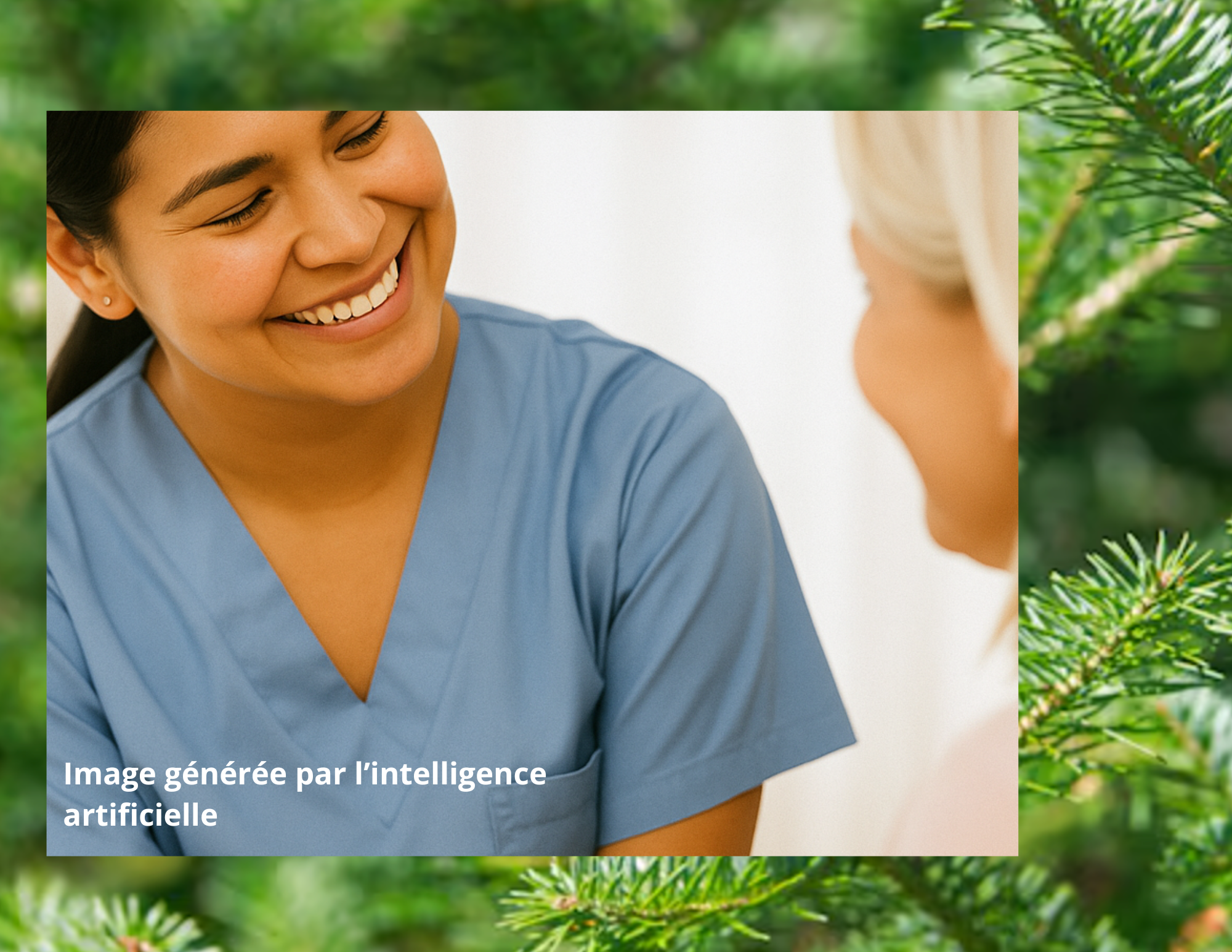 Infirmière en tenue médicale discutant avec une patiente dans un contexte de soins de santé.