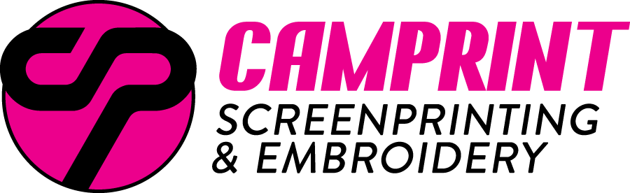 A logo with a pink and black color scheme featuring the word 'CAMPRINT' next to a stylized design.