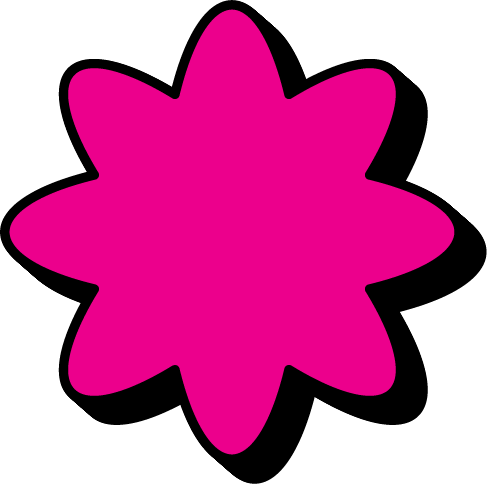 Pink star-shaped cartoon with a black outline.