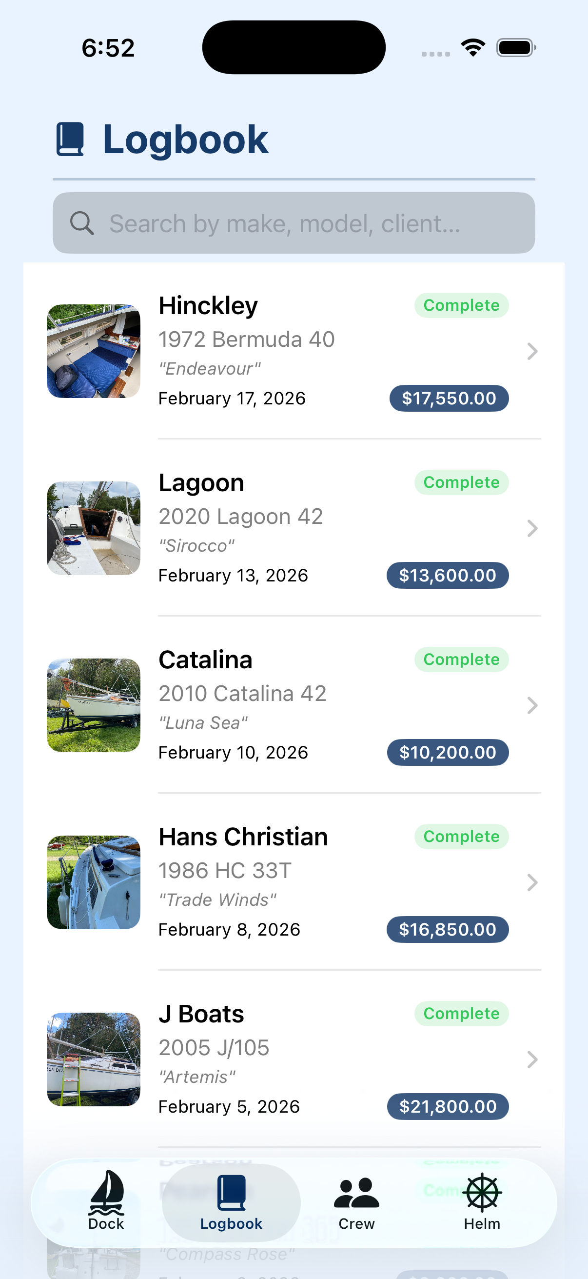 List of survey entries in mobile app