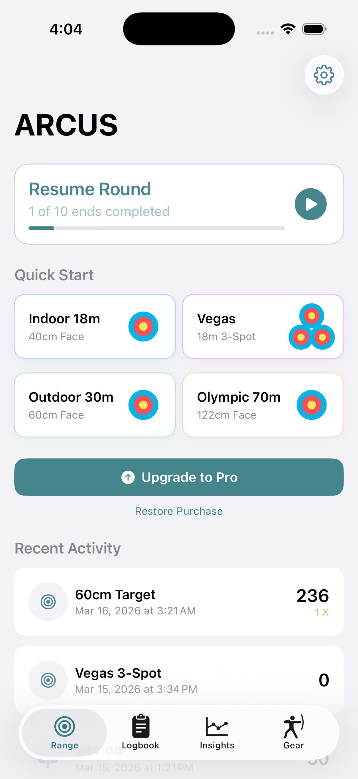 Arcus app landing tab
