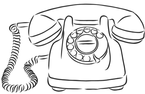 Black outline of a vintage rotary telephone with a cord connecting the handset to the base.