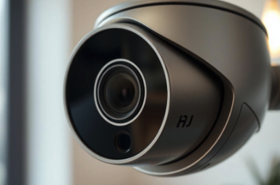 Close-up of a security camera mounted indoors.