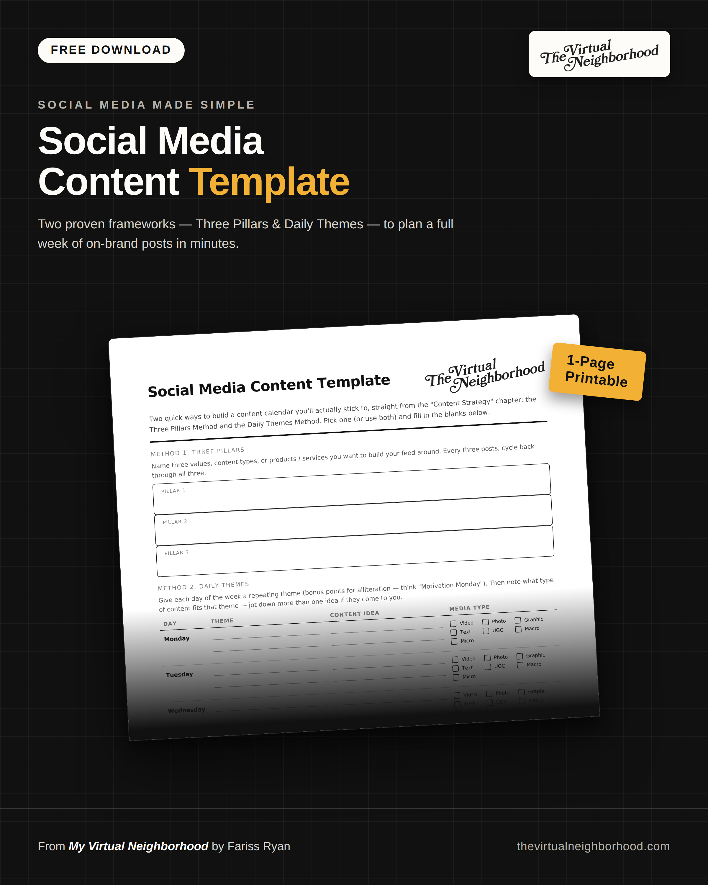 Free Social Media Content Calendar Template | Weekly Content Planner for Small Business