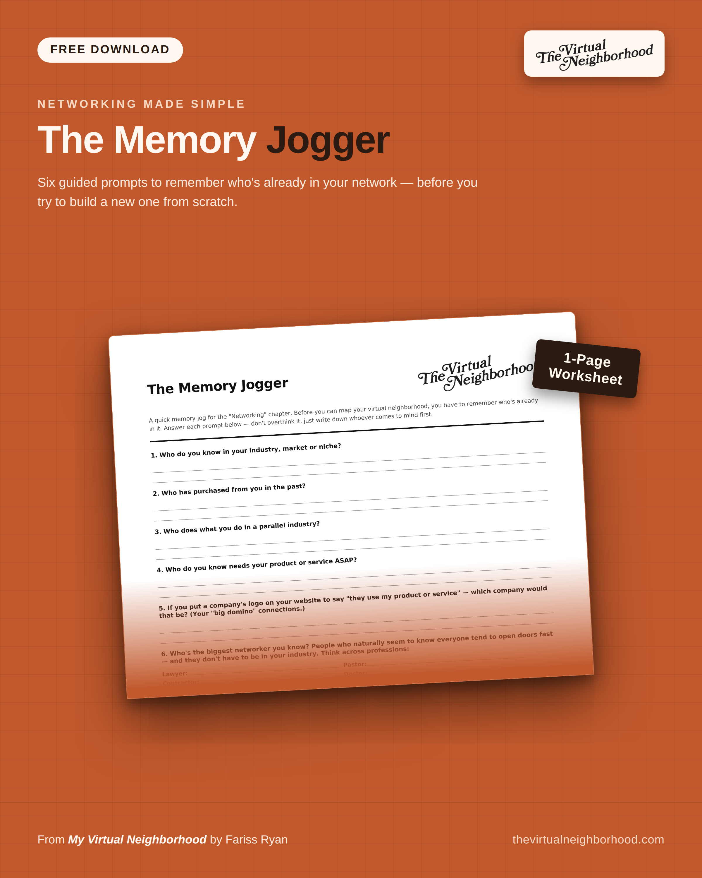 Free Networking Worksheet | The Memory Jogger — Contact Brainstorm PDF