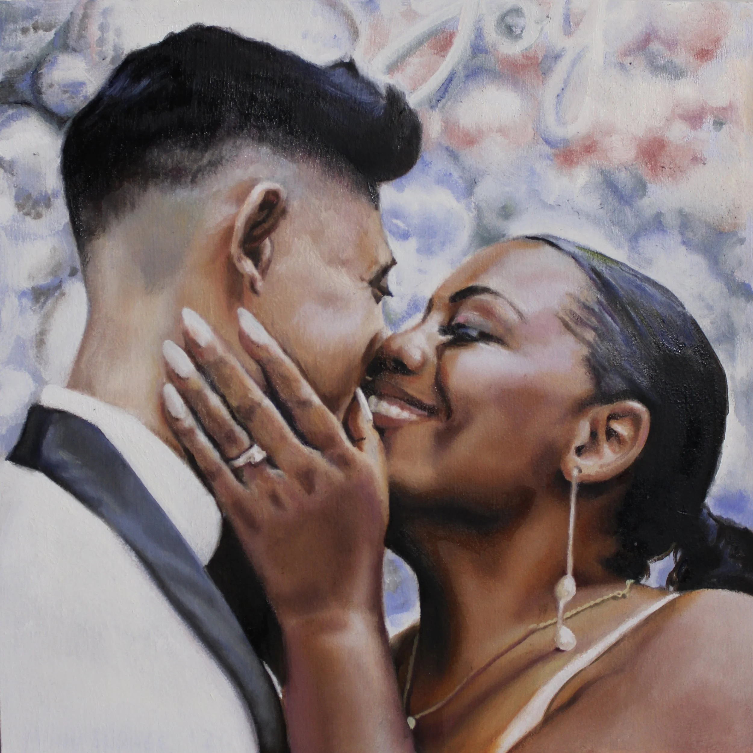 Tony and Heather's Wedding, oil on board, Winter 2026, 10x10"
