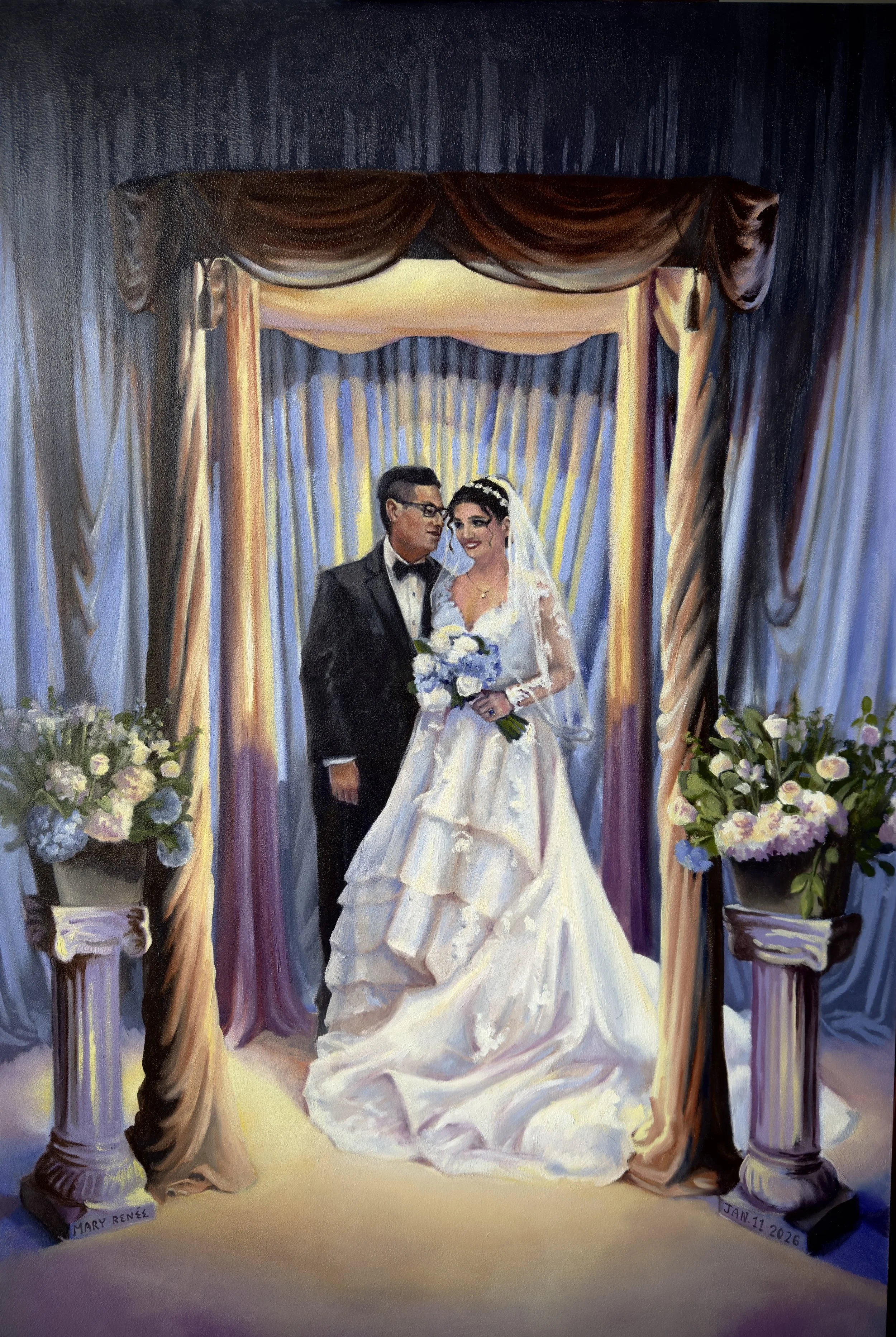 Irina and Adam's Wedding, oil on board, Spring 2026, 24x36"