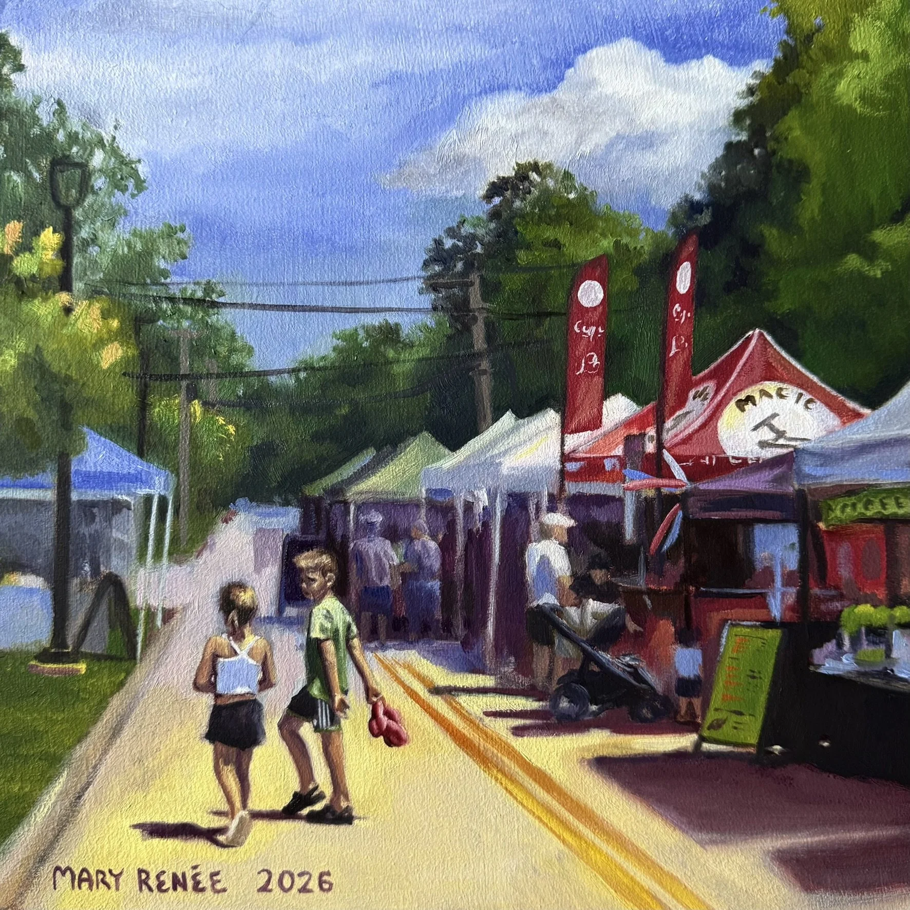 Ravinia Farmers Market, oil on board, Summer 2026, 10x10"