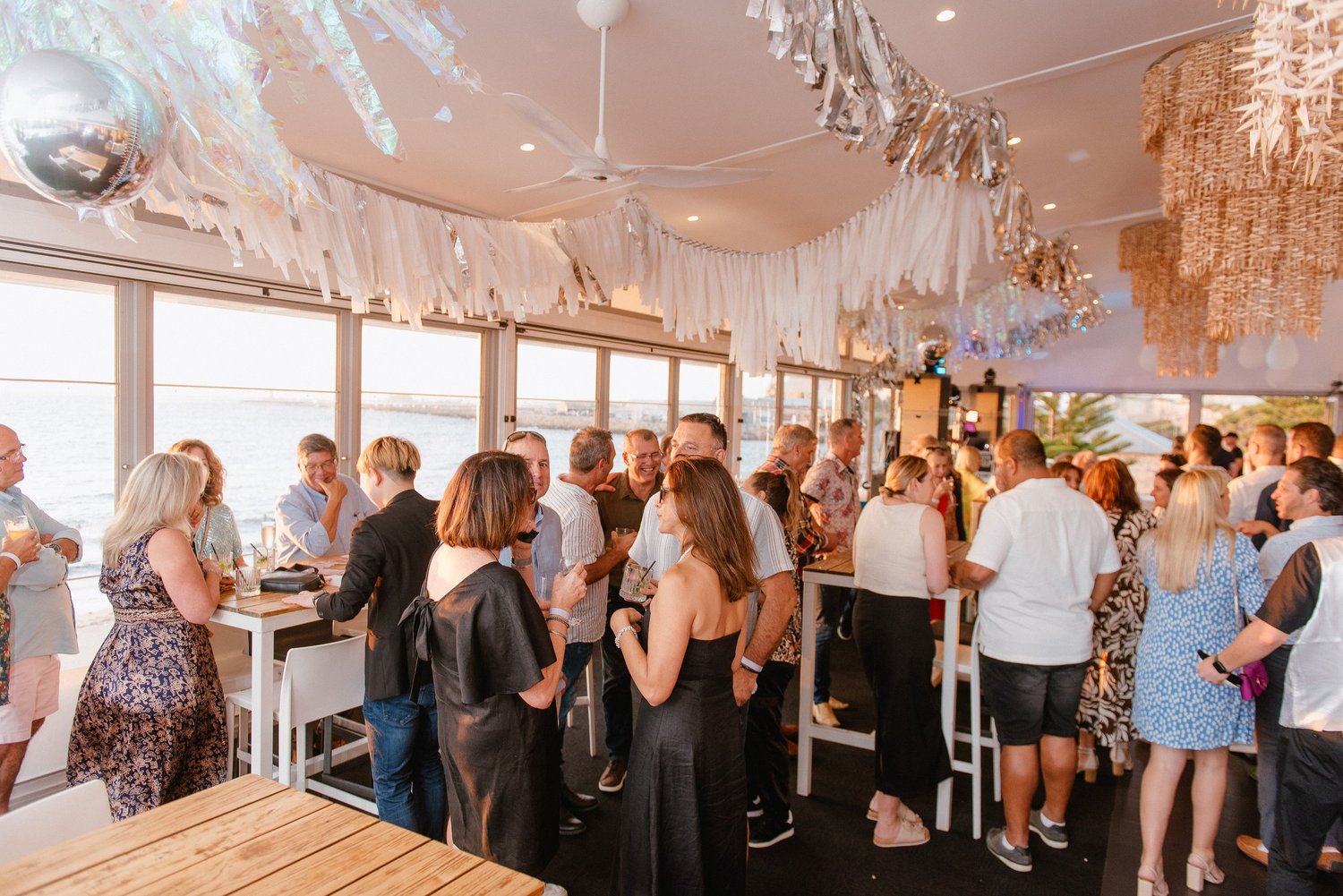 Cocktail style celebration at Bathers Beach House function room