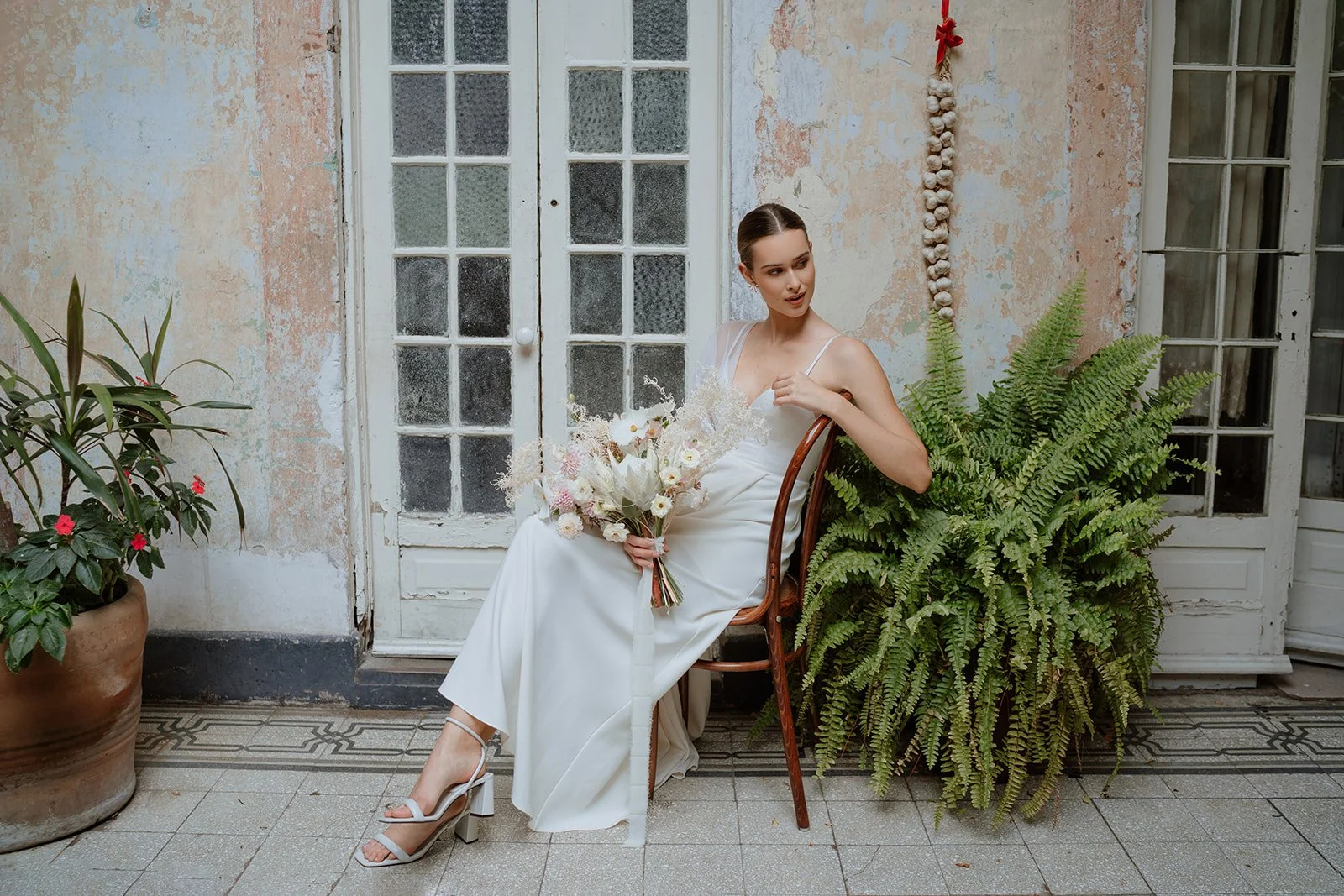 modern bridal bouquet with organic floral composition and soft tones