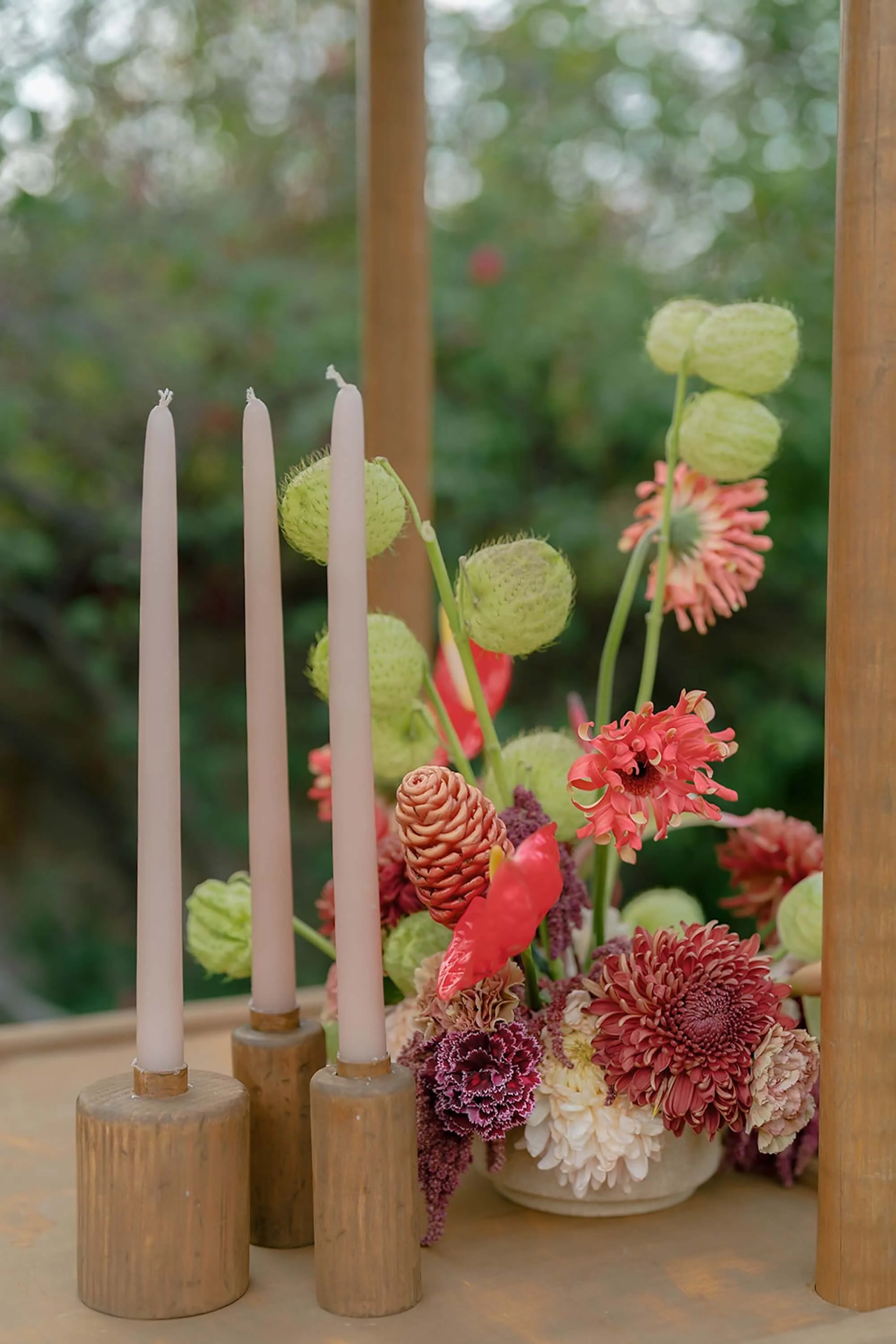 floral accents used to create softness within the setting