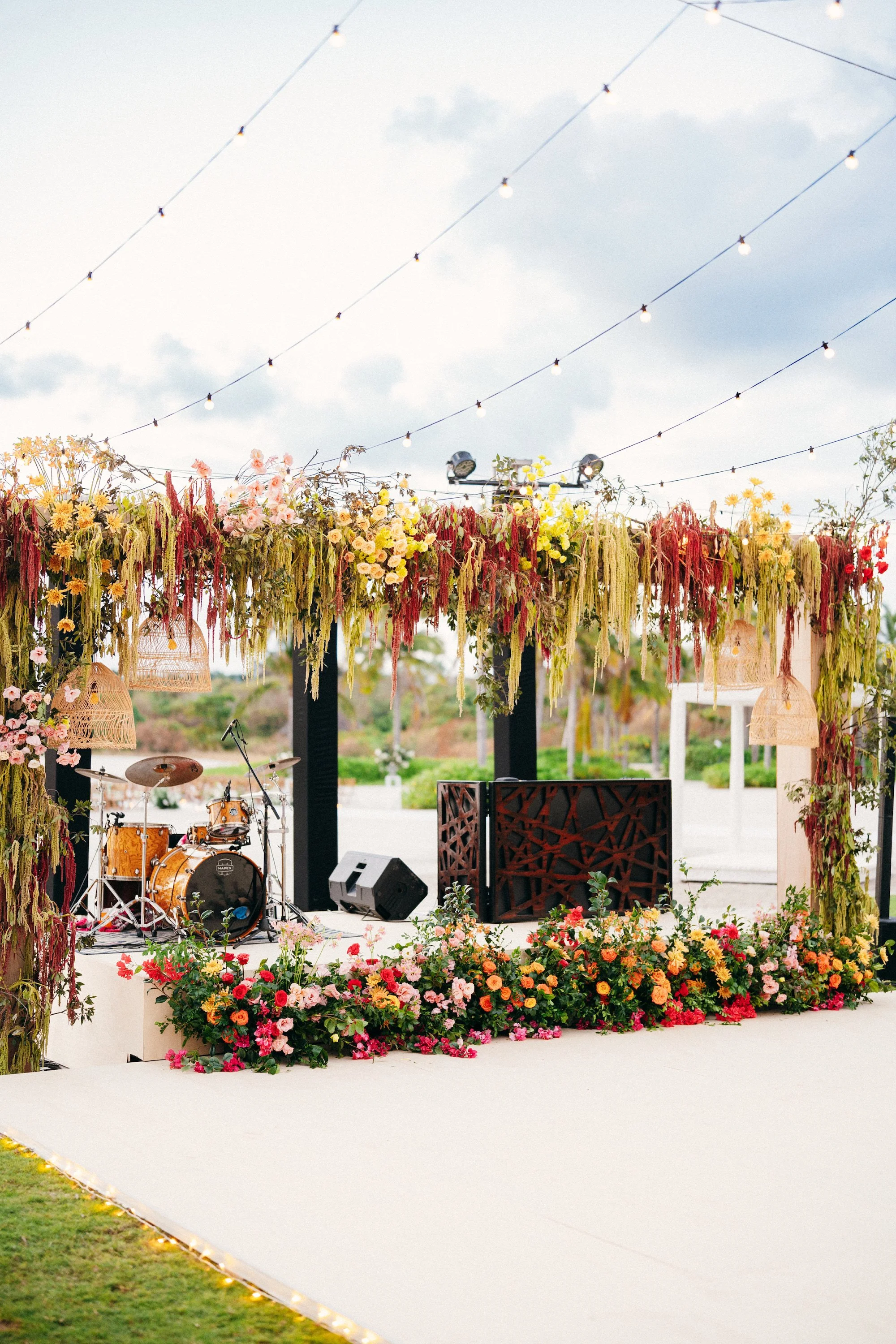 refined wedding decor long table floral installation mexico
