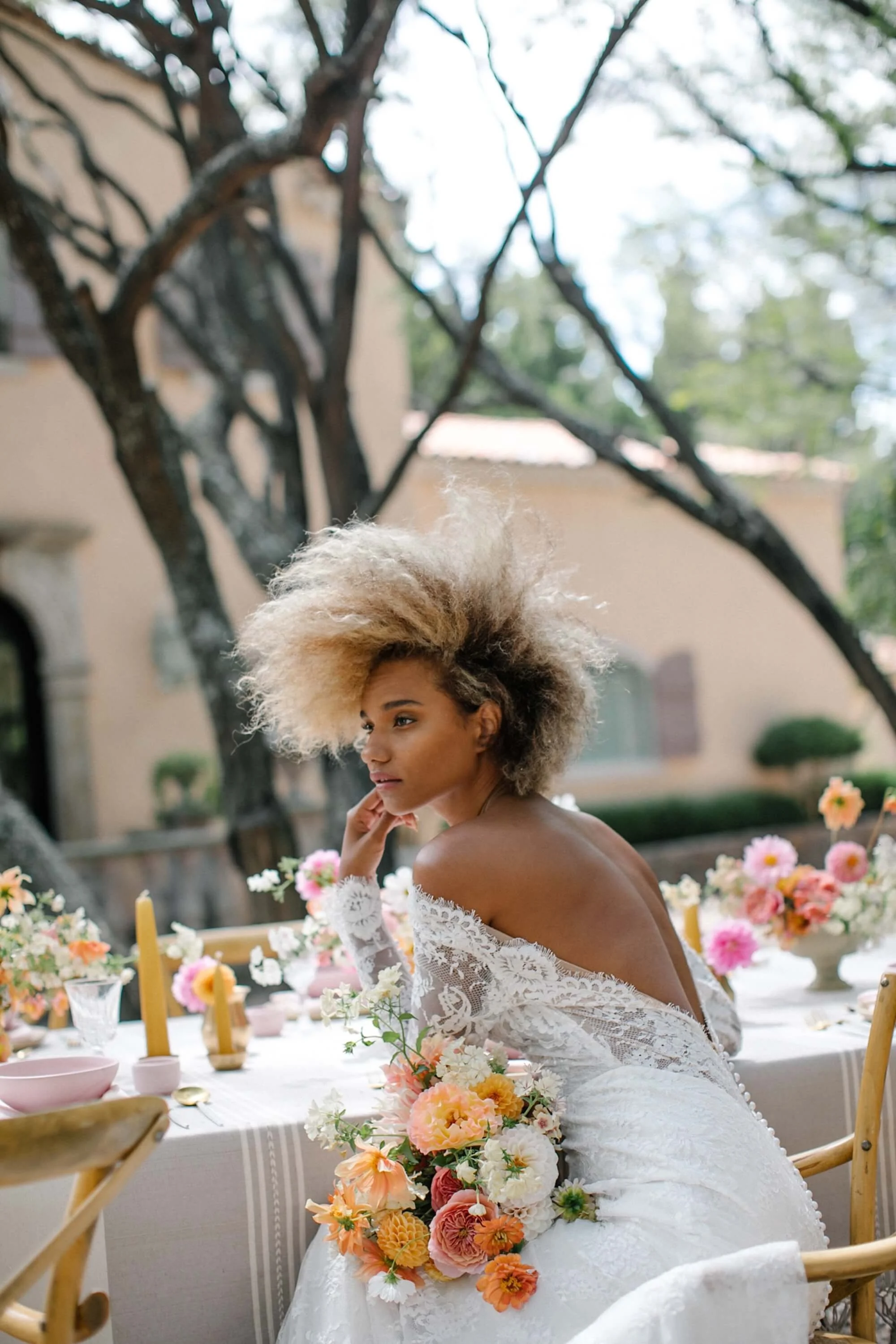 experimental floral design within a styled photoshoot